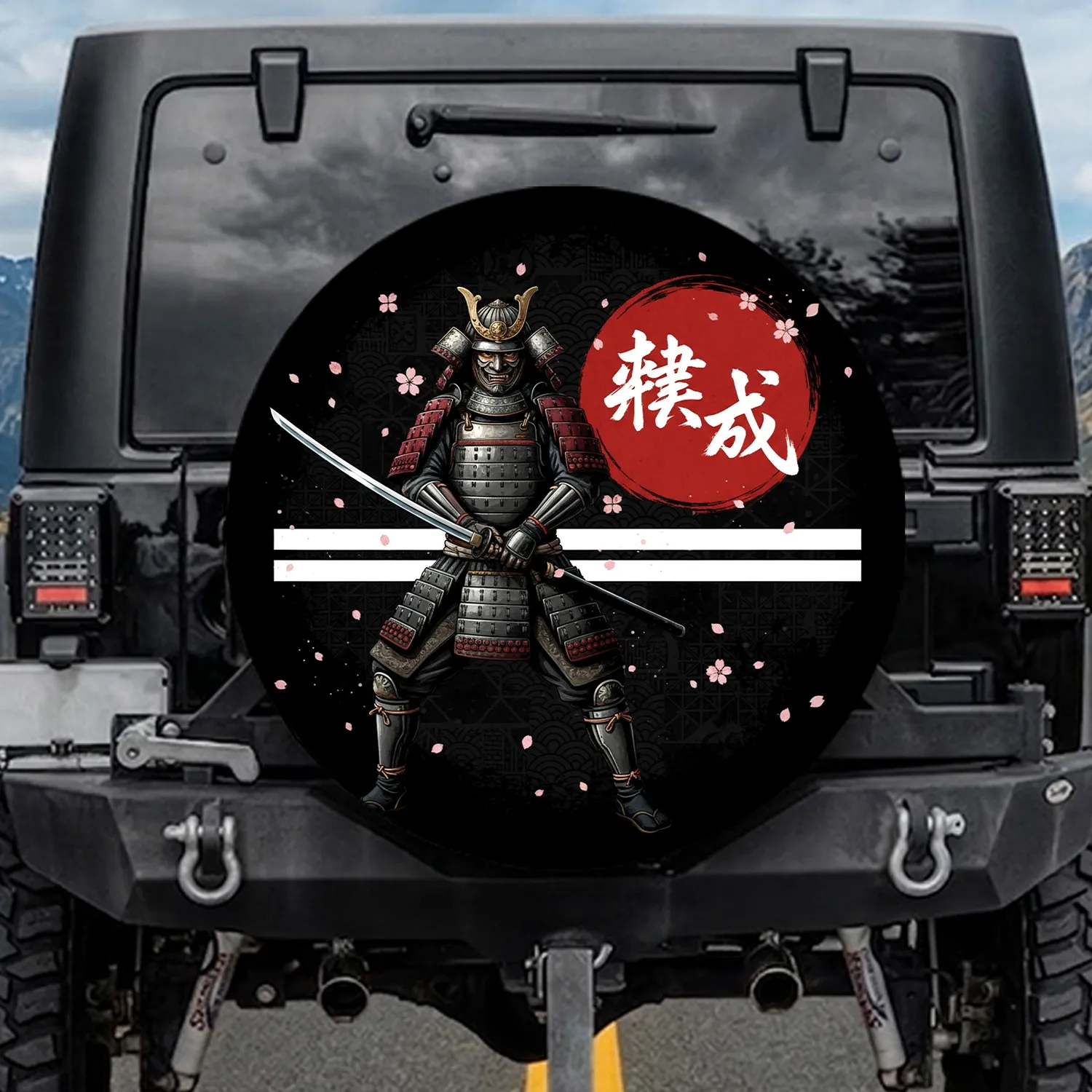 Samurai Warrior Katana Kanji Emblem - Japanese History Collector Gift Spare Tire Cover - 1