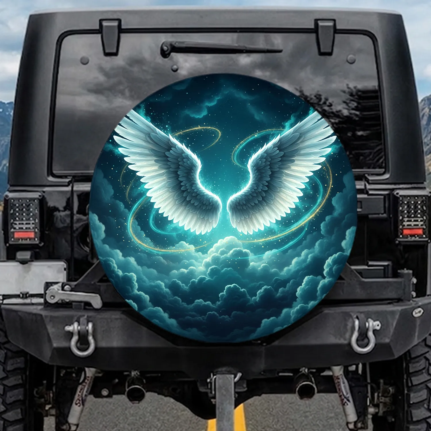 White Feathered Wings Cosmic Nebula - Home Decor Gift for Cosmic Admirer Spare Tire Cover - 1