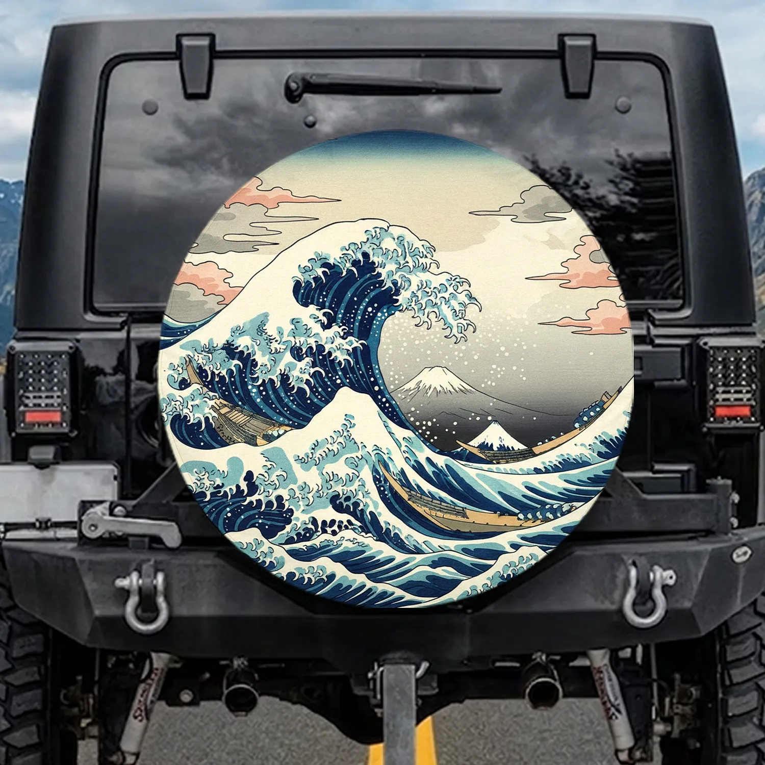 Hokusai Great Wave Kanagawa Mount Fuji Ocean Waves - Travel Decor Gift Spare Tire Cover - 1