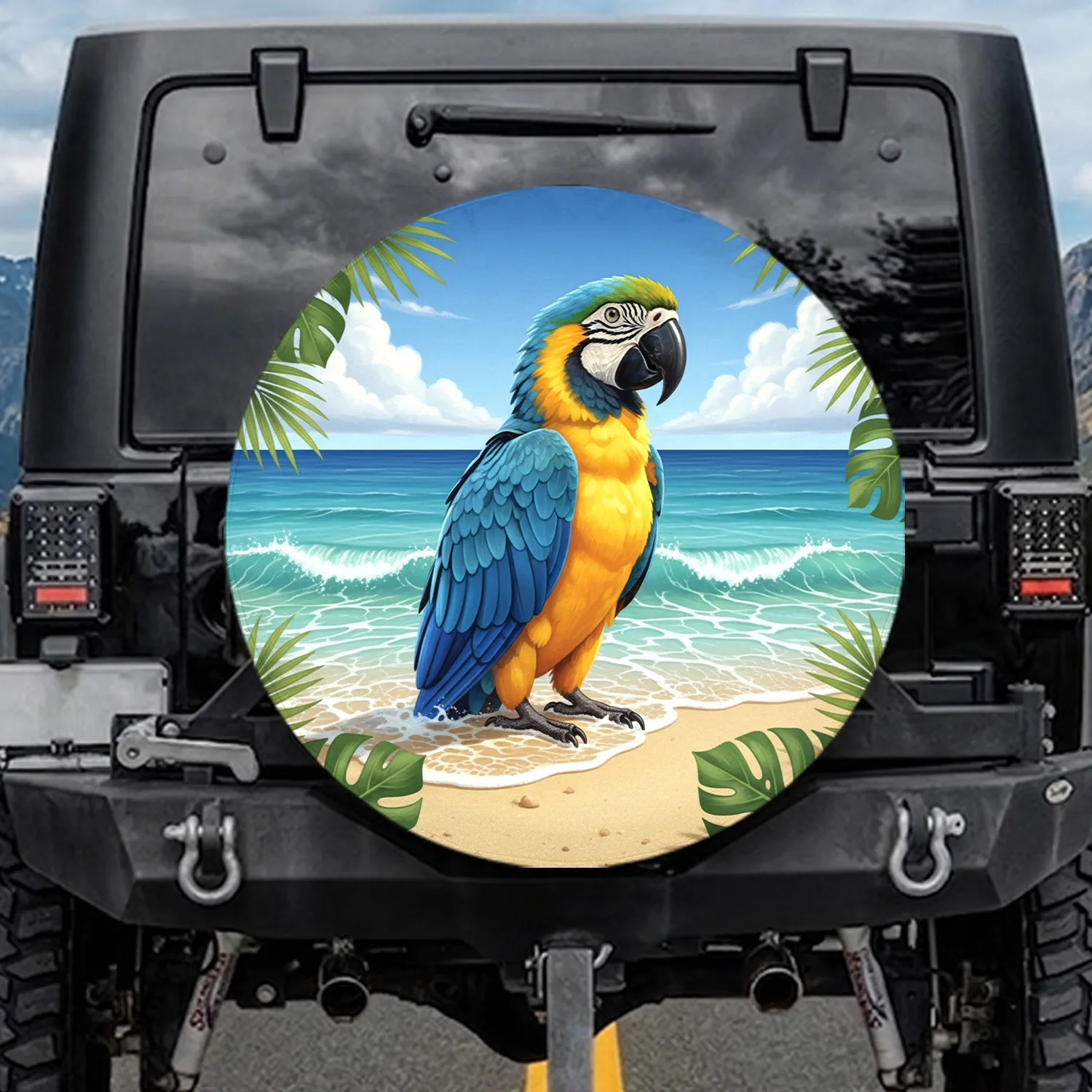 Majestic Blue Macaw Tropical Beach Wildlife Lover Gift Spare Tire Cover - 1