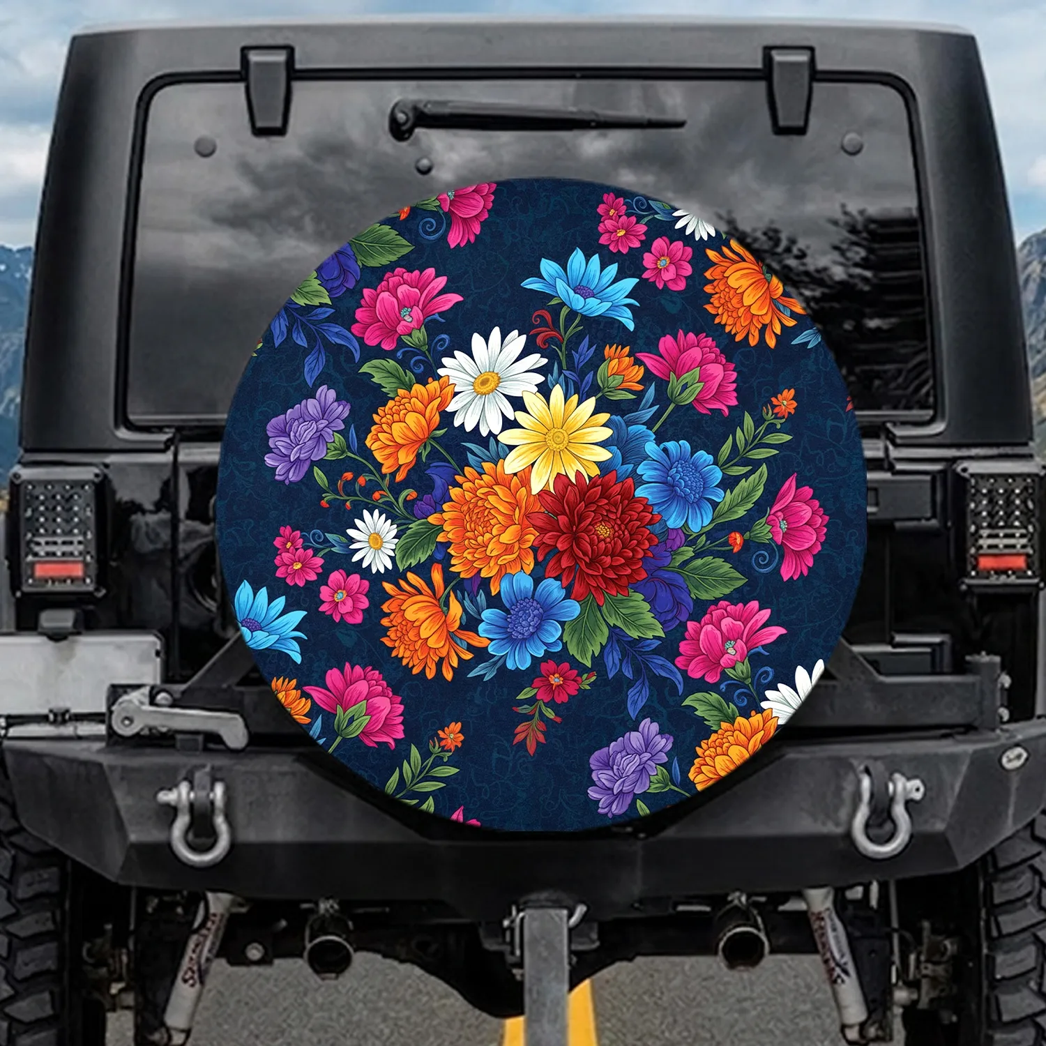 Daisy Chrysanthemum Layered Floral Bloom - Flower Lover Gift Spare Tire Cover - 1