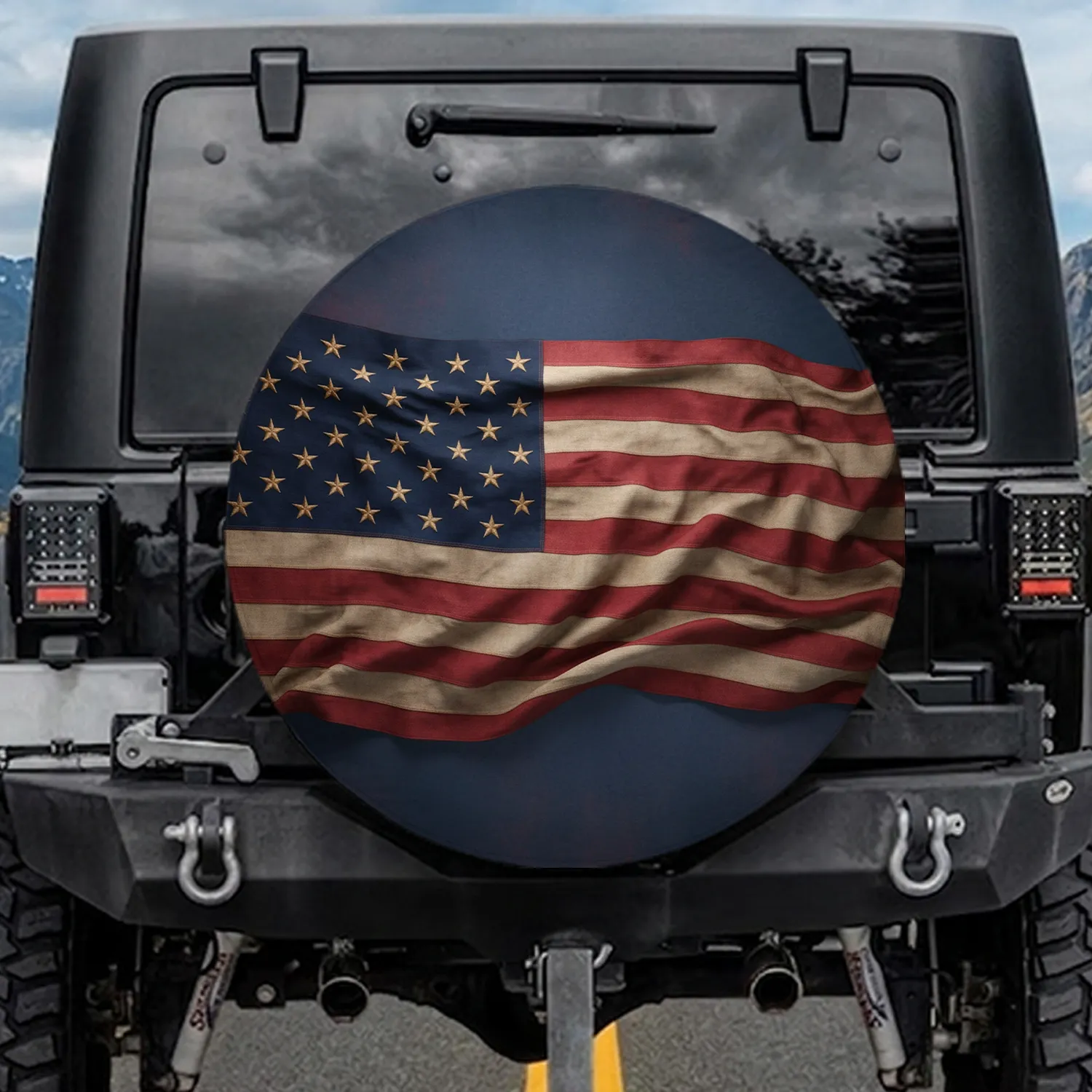 Weathered American Flag Golden Stars - Independence Day Gift for Veterans Spare Tire Cover - 1