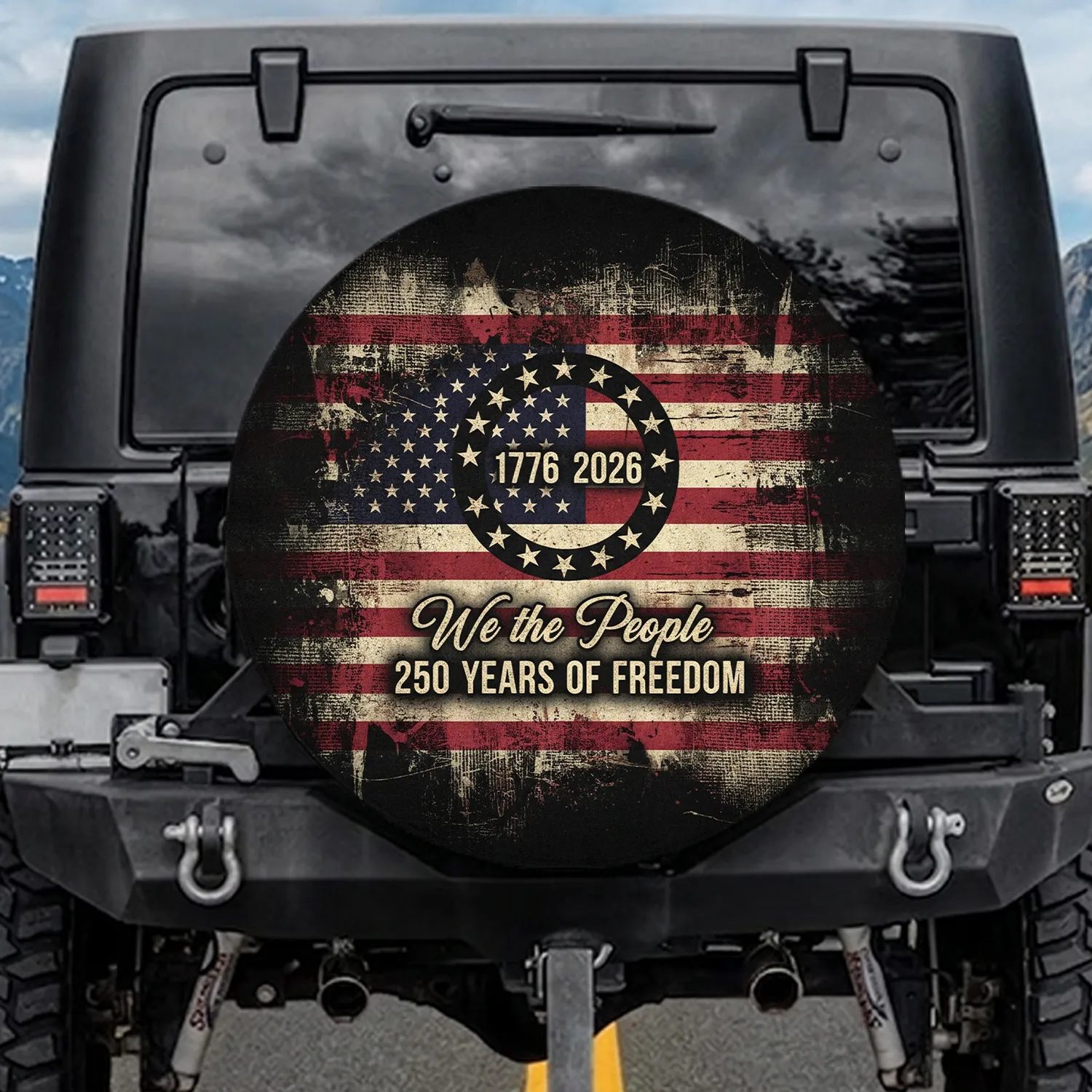 Distressed American Flag 1776 2026 We the People - Independence Day Gift for Veterans Spare Tire Cover - 1