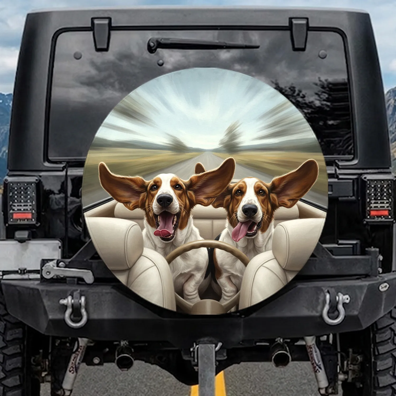 Basset Hounds Motion Journey - Road Trip Gift for Dog Lovers Spare Tire Cover - 1