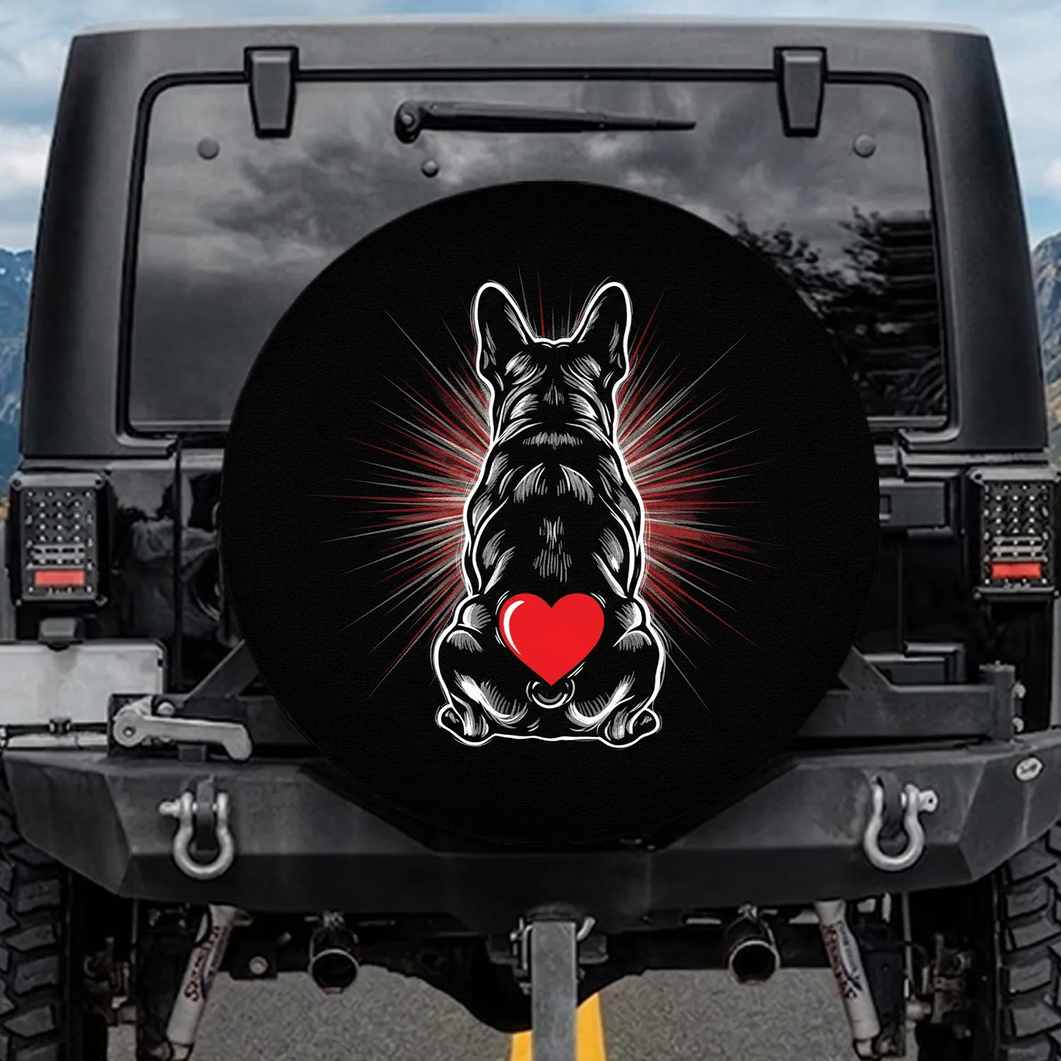 French Bulldog Sitting Red Heart - Everyday Dog Lover Car Decor Gift for Pet Owners Spare Tire Cover - 1
