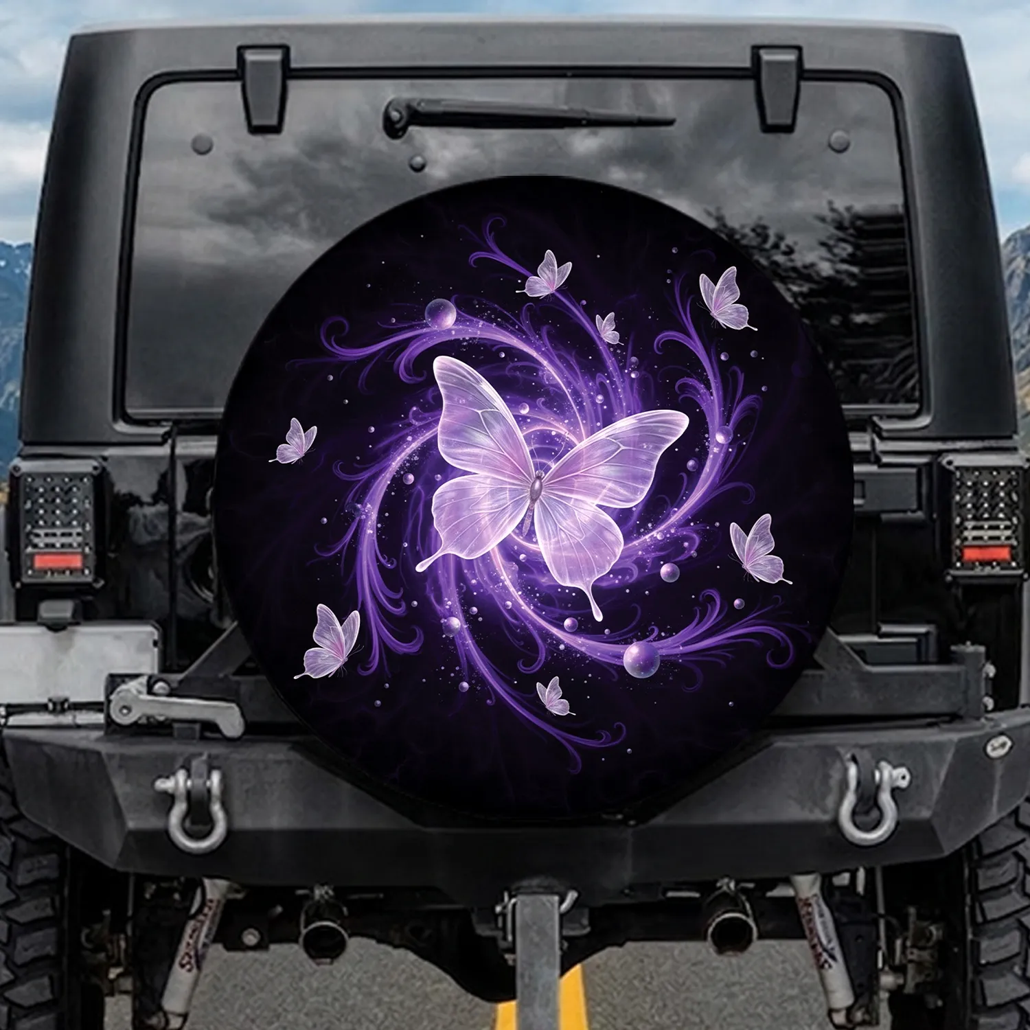 Butterflies Night Sky Purple Ribbons - Home Decor Gift for Butterfly Lovers Spare Tire Cover - 1