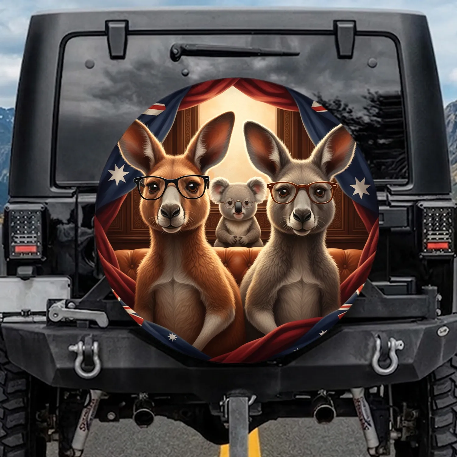 Kangaroos Koala Eyeglasses Australian Flag Wood Interior - Wildlife Lover Gift for Australia Lover Spare Tire Cover - 1