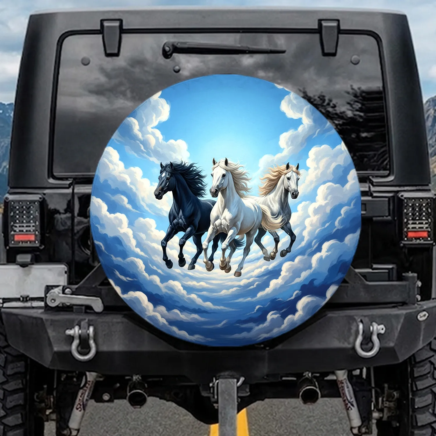 Galloping Horses Clouds Sky - Wildlife Lover Gift for Horse Lover Spare Tire Cover - 1
