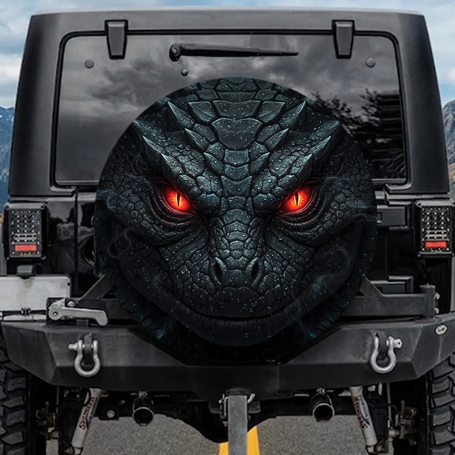 Dark Scaly Skin Reptilian Watchful Eyes - Off-Road Adventure Gift Spare Tire Cover - 1