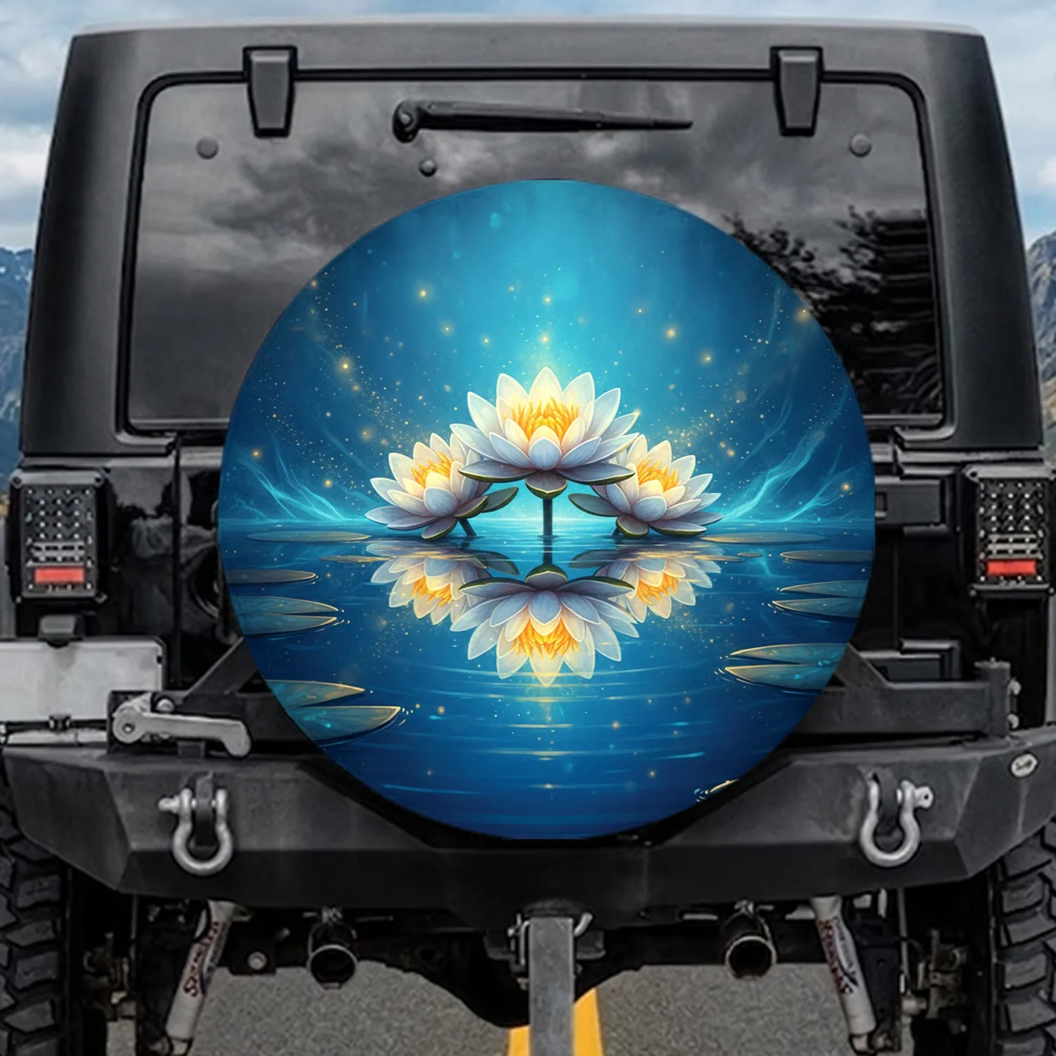 Lotus Flowers Lily Pads Water Ripples Reflections - Home Decor Gift for Nature Lover Spare Tire Cover - 1