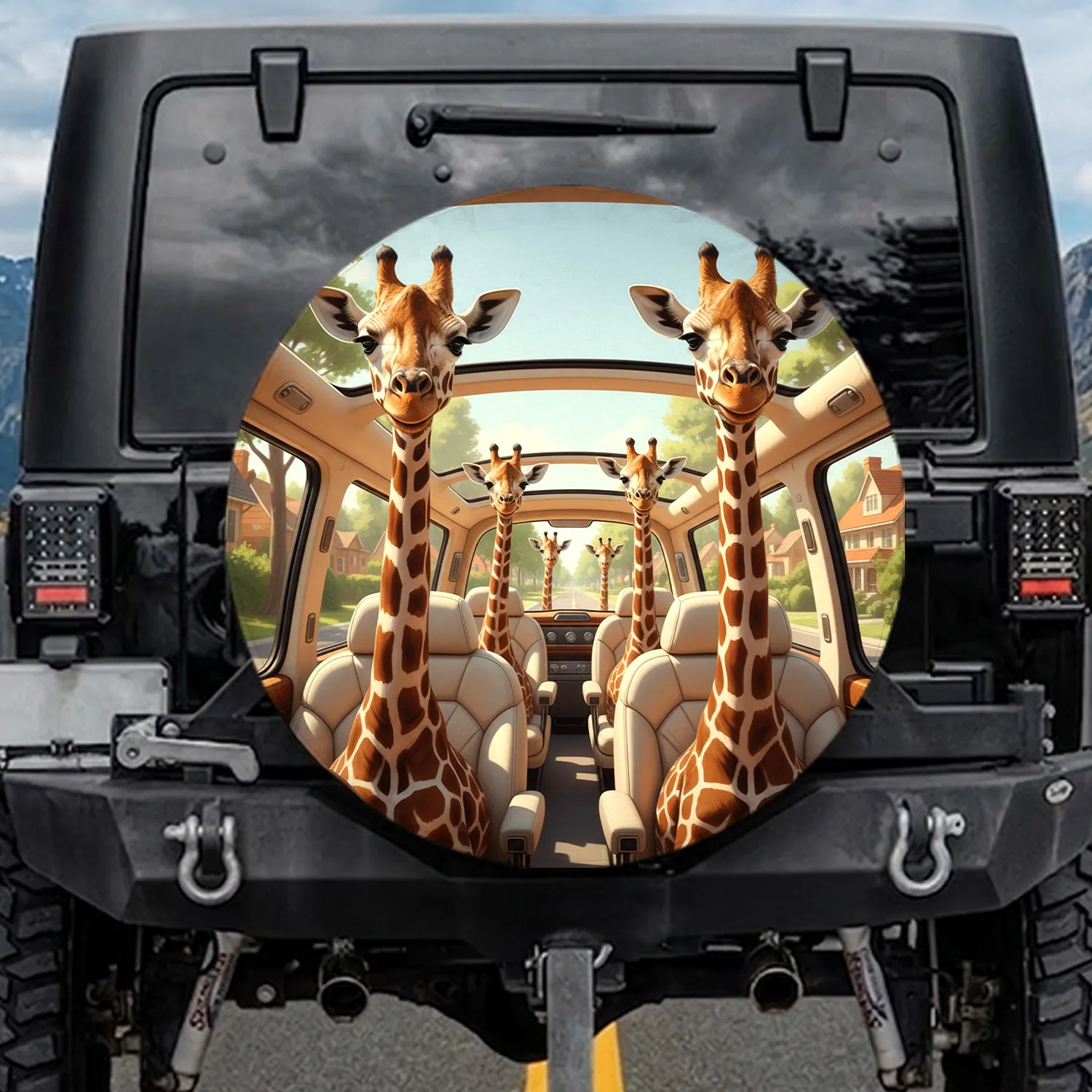 Five Giraffes Vehicle Interior Suburban Road Trip - Wildlife Lover Travel Gift Spare Tire Cover - 1