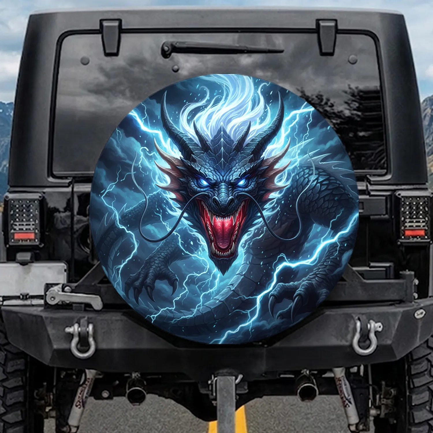 Fierce Dragon Lightning Storm - Mythology Lover Gift for Fans Spare Tire Cover - 1