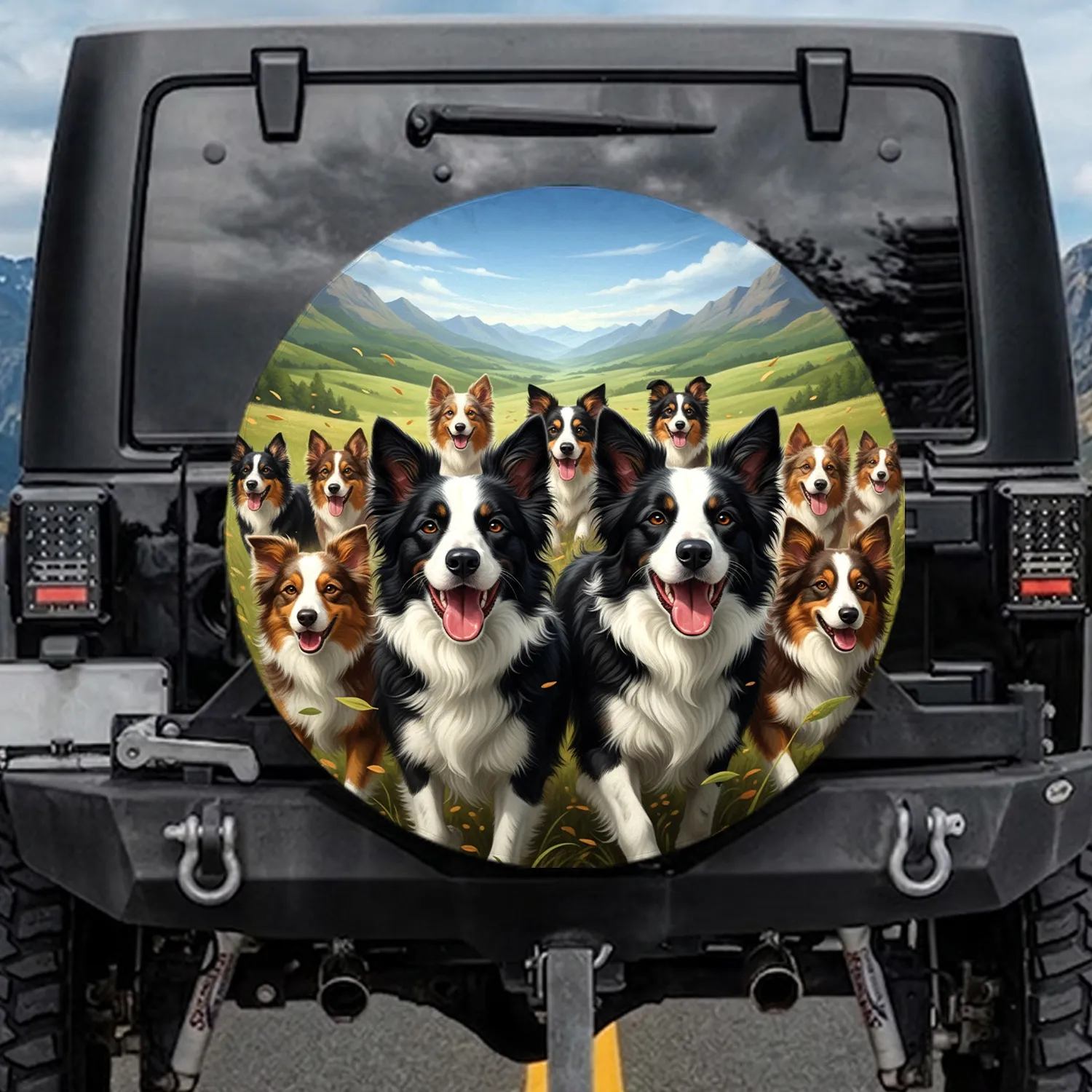 Smiling Border Collies Herding Dogs – Outdoor Adventure Gift for Dog Lovers Spare Tire Cover - 1
