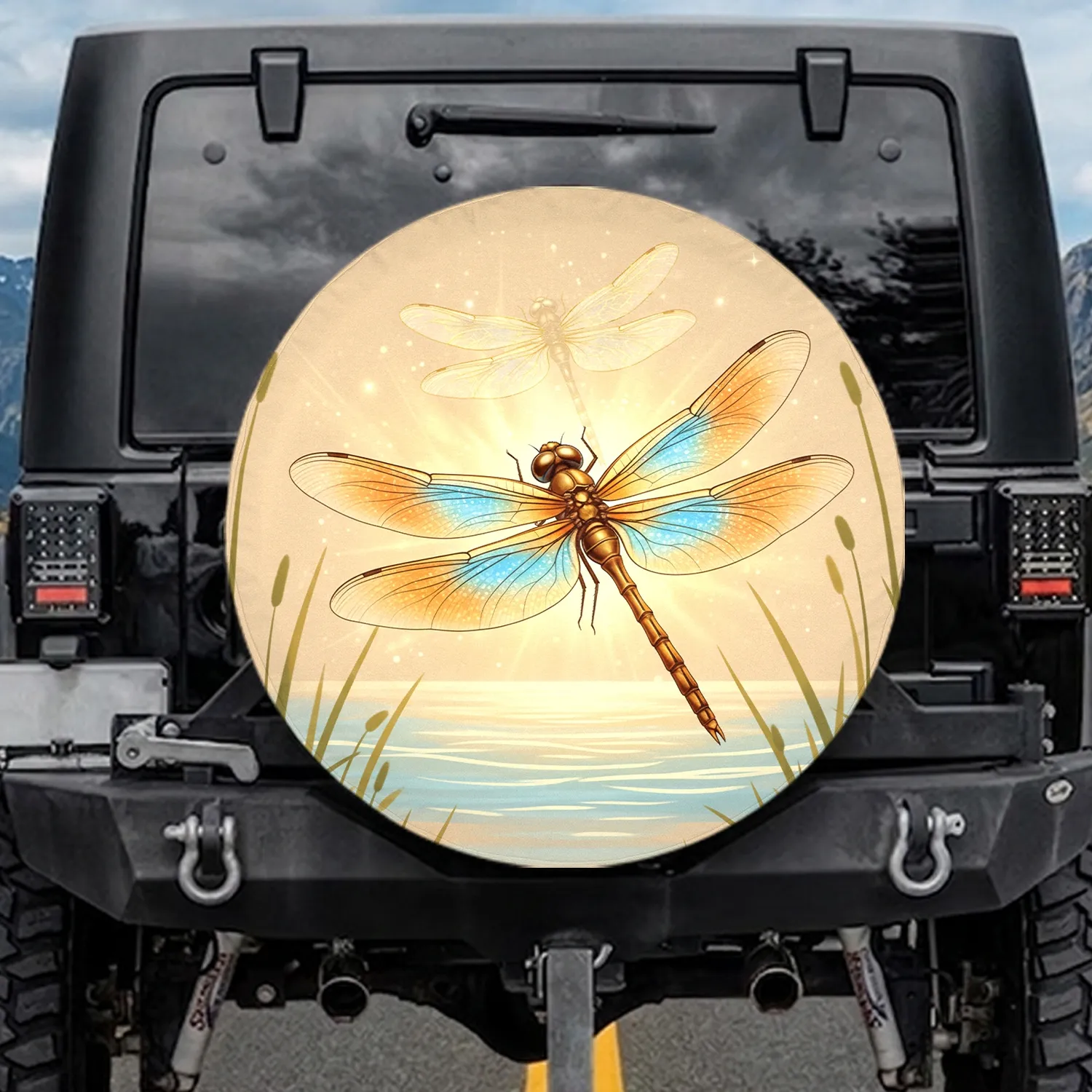 Luminous Dragonfly Echo Rippling Water - Wildlife Lover Gift Spare Tire Cover - 1