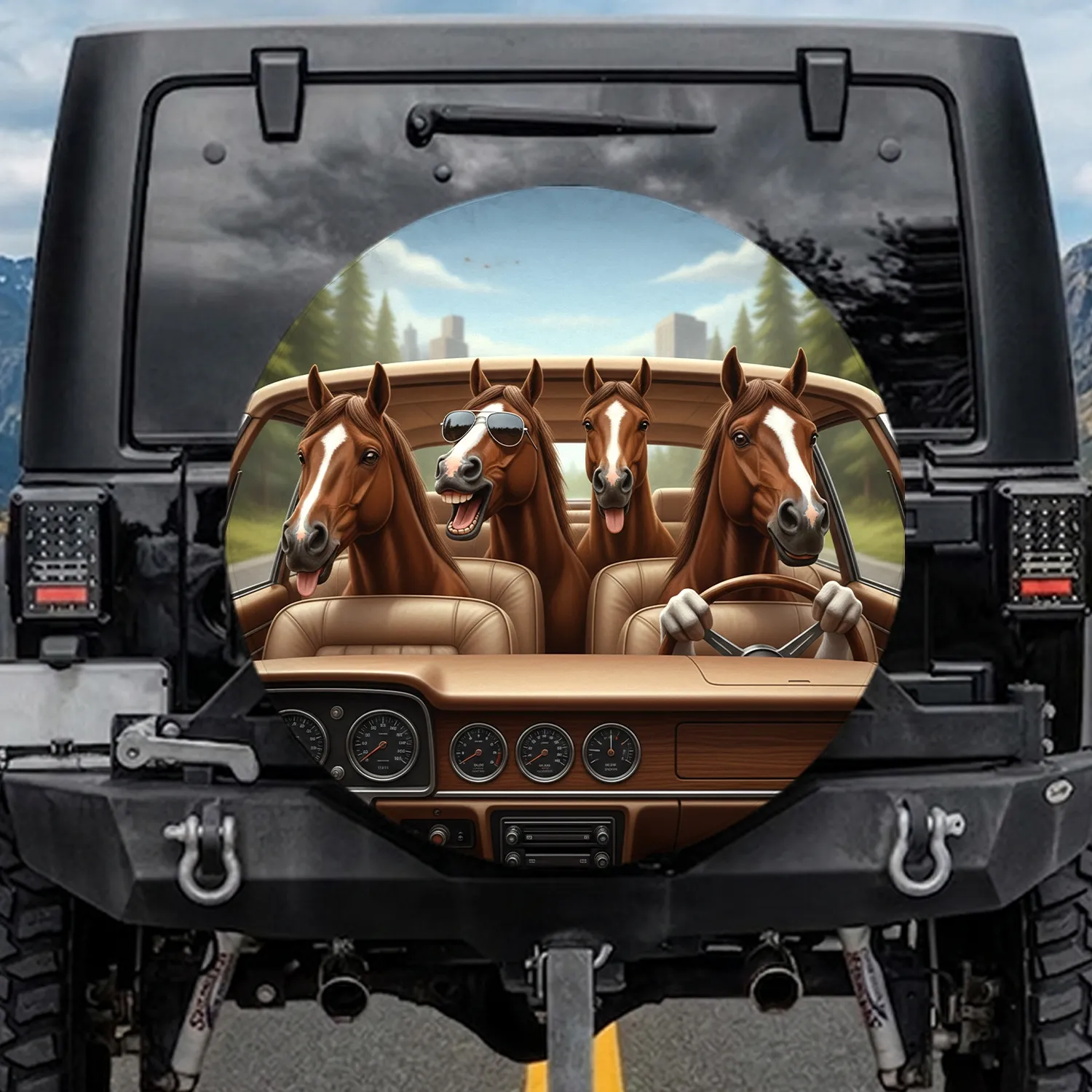 Four Horses Car Interior Road Trip - Road Trip Companion Gift for Horse Lovers Spare Tire Cover - 1