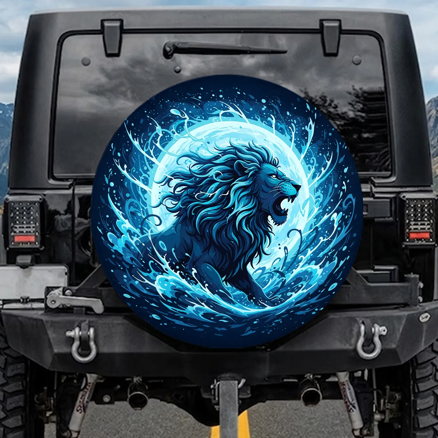 Roaring Lion Silhouette Elemental Energy Celestial Sphere - Wildlife Lover Gift Spare Tire Cover - 1