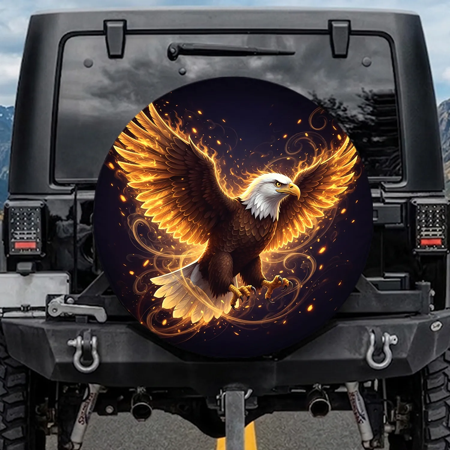 Bald Eagle Golden Flame Feathers Ethereal Energy - Wildlife Lover Gift Spare Tire Cover - 1