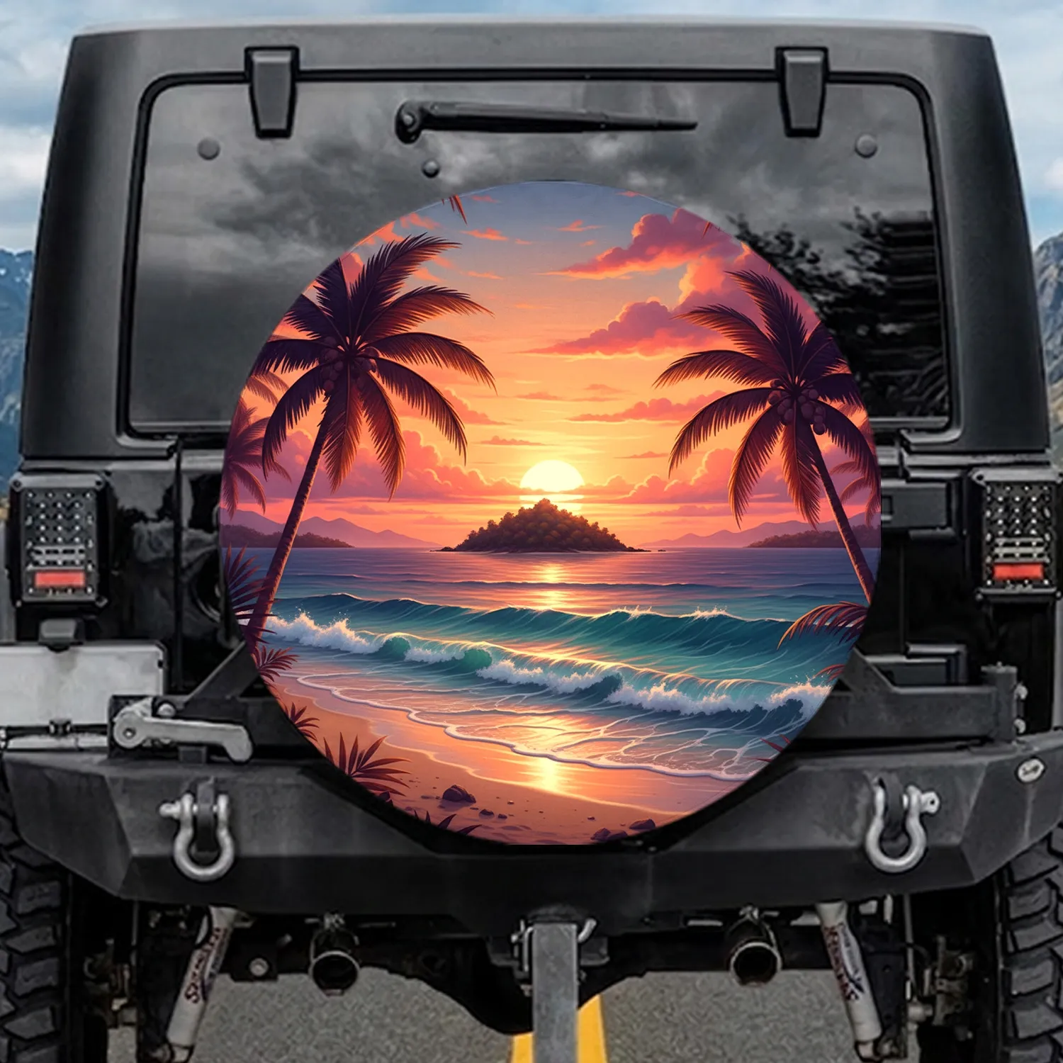 Tropical Beach Sunset Palm Trees Ocean Island - Travel Essentials Gift for Beach Lovers Spare Tire Cover - 1