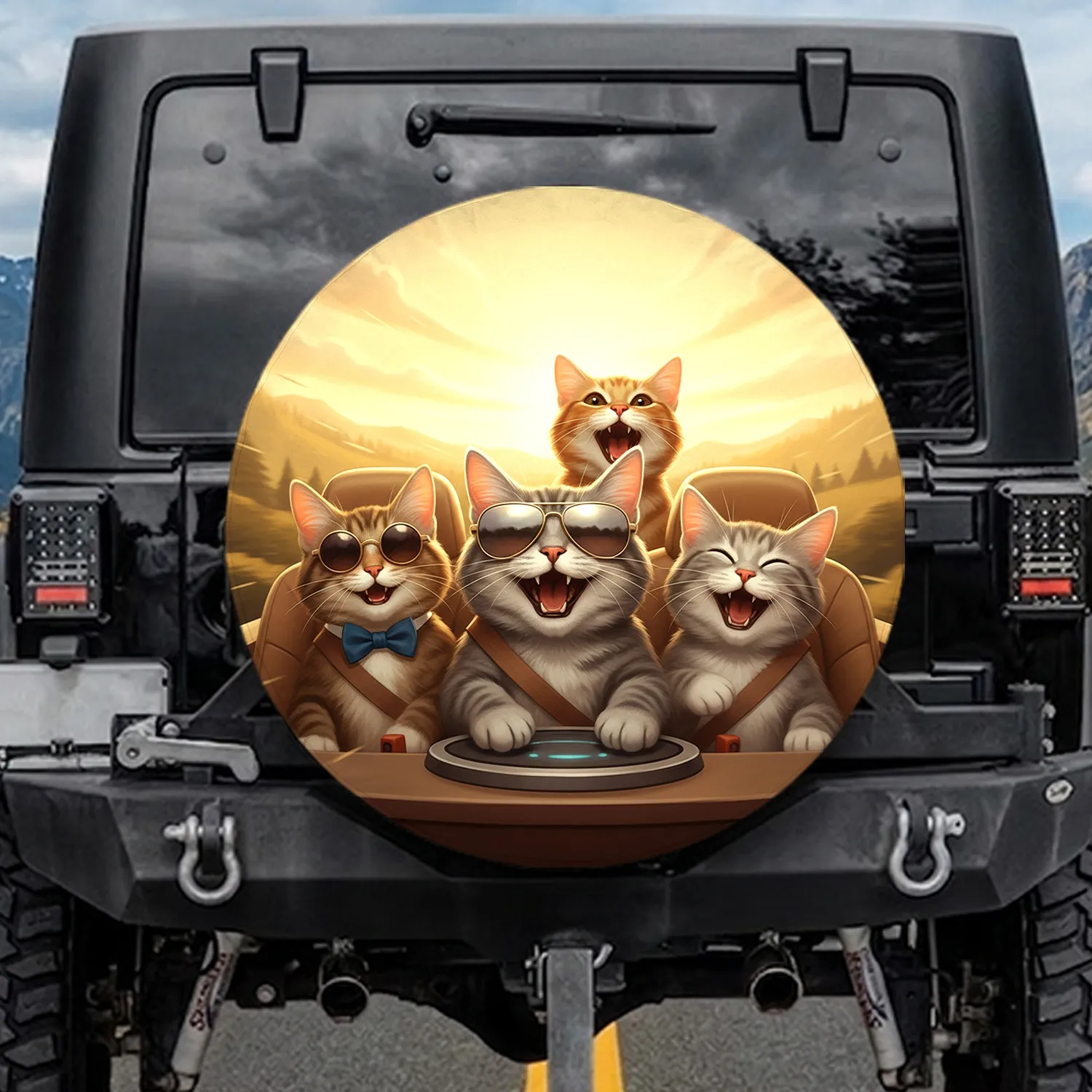 Happy Traveling Cats Rolling Hills Landscape - Travel Essentials Gift for Cat Lover Spare Tire Cover - 1