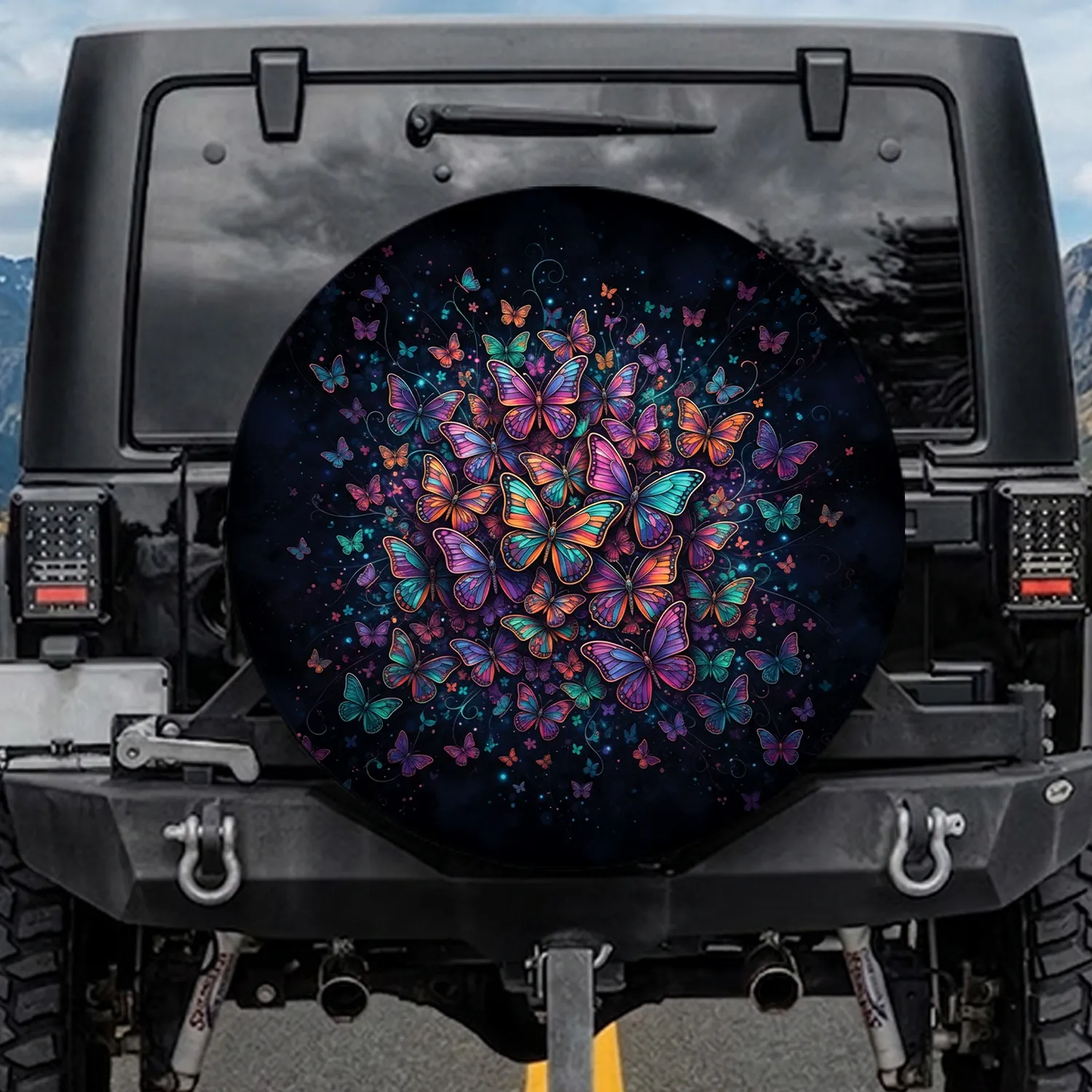 Glowing Multicolored Butterflies Swirl - Nature Lover Gift Spare Tire Cover - 1