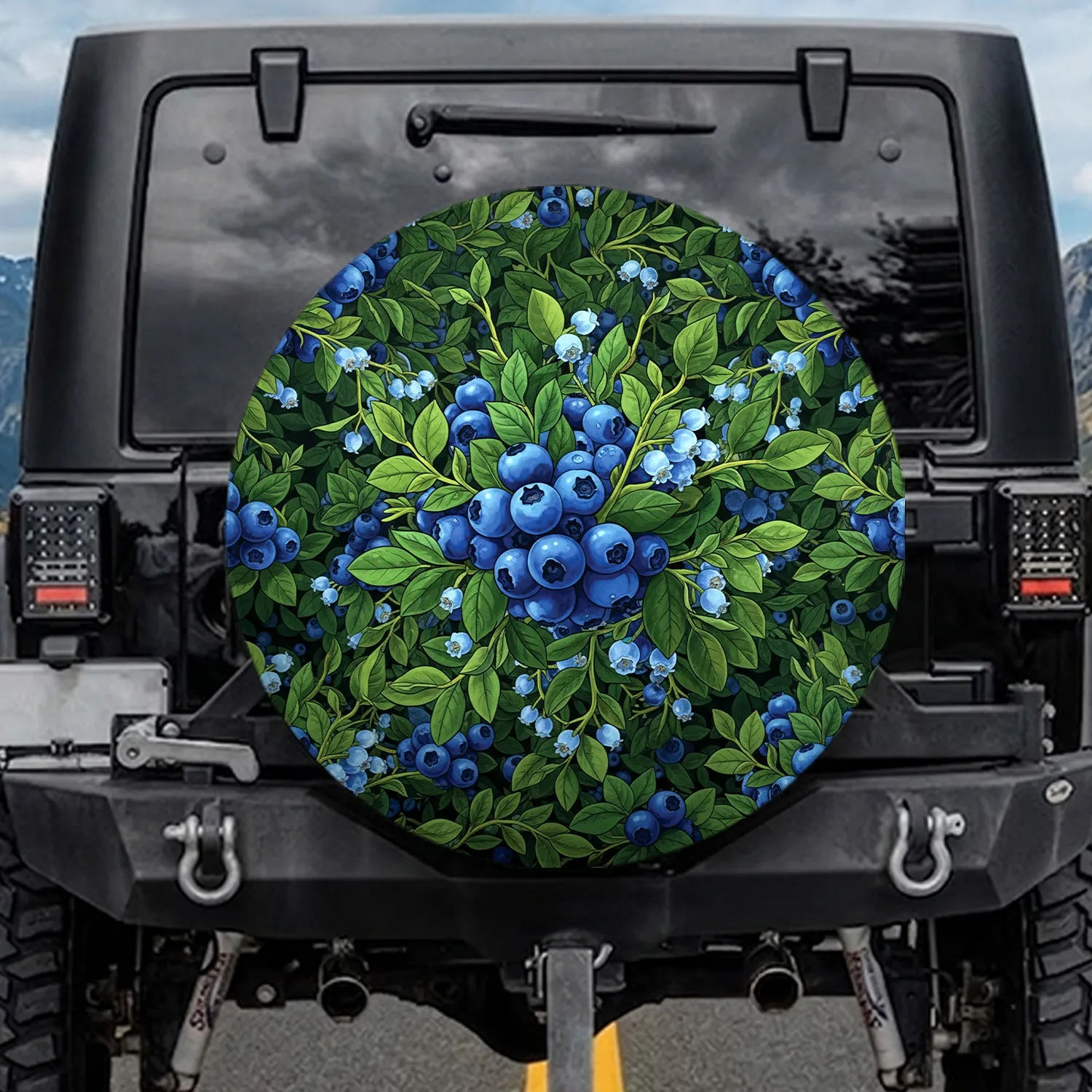 Ripe Blueberry Fruit Blossom Green Foliage - Everyday Home Decor Gift for Garden Lover Spare Tire Cover - 1
