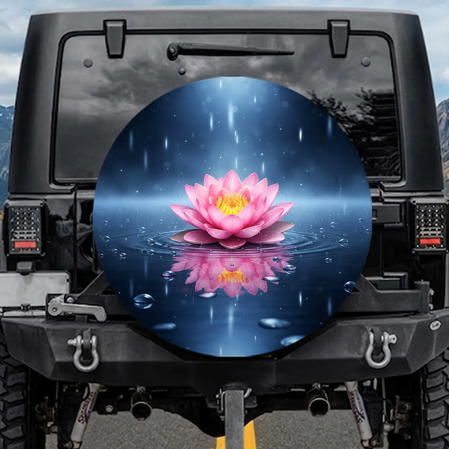 Pink Lotus Flower Dark Water - Meditation Yoga Lover Gift Spare Tire Cover - 1