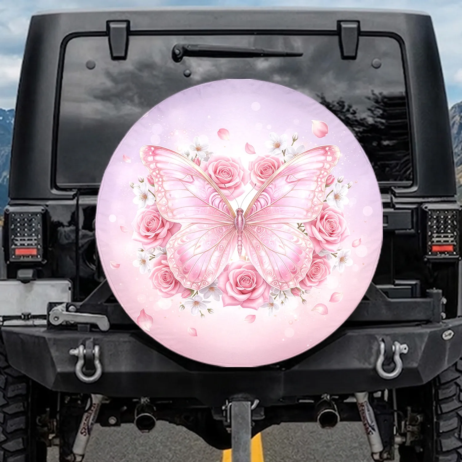 Light Pink Butterfly Rose White Flowers Lavender Blush - Home Decor Gift Spare Tire Cover - 1