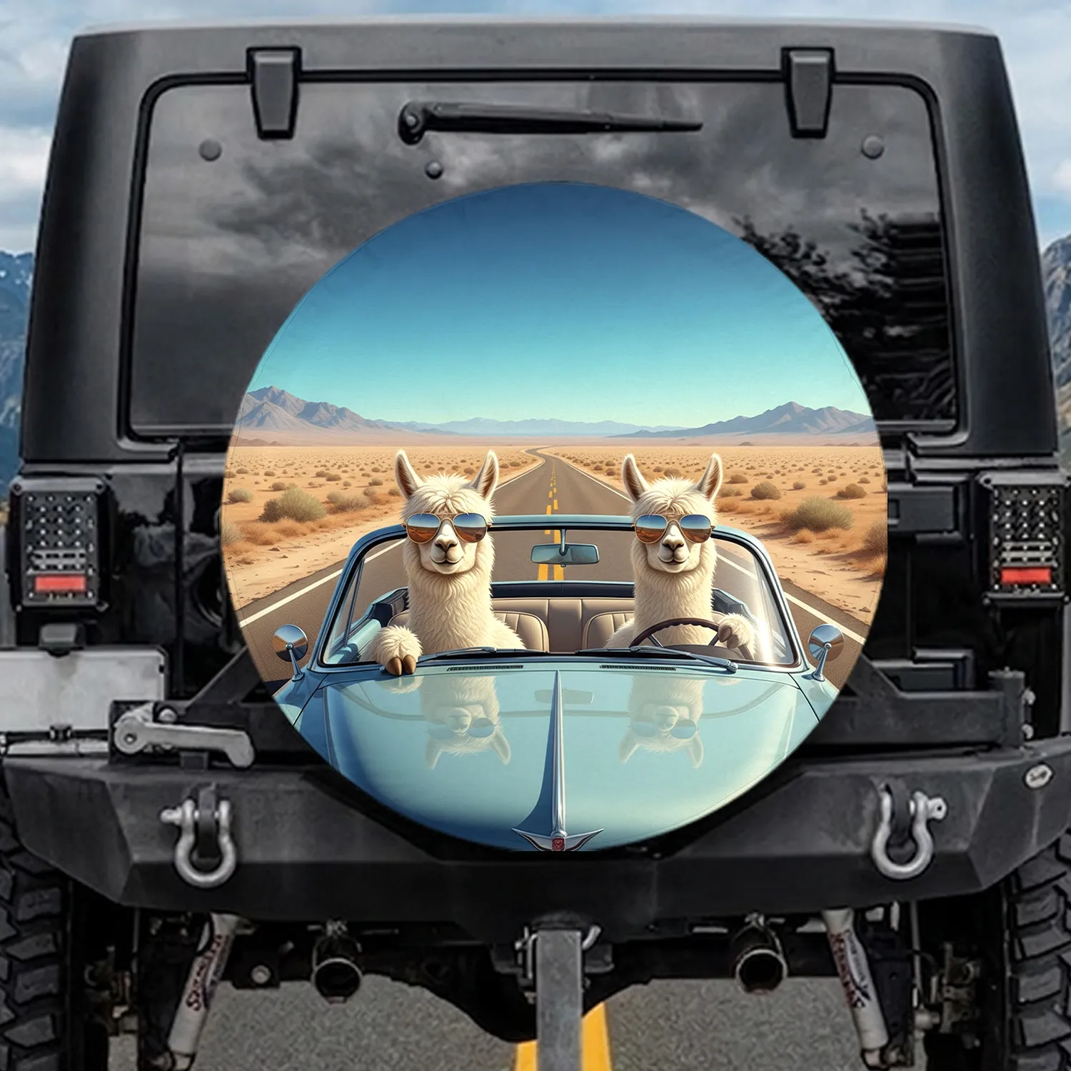 Alpacas Mirrored Sunglasses Convertible Desert Drive - Travel Essentials Gift Spare Tire Cover - 1