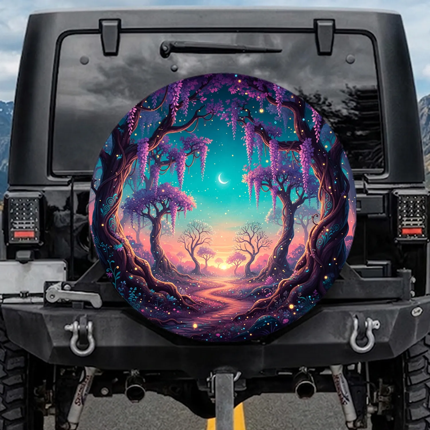 Forest Gnarled Trees Wisteria Vines Glowing Flora - Outdoor Adventure Gift Spare Tire Cover - 1