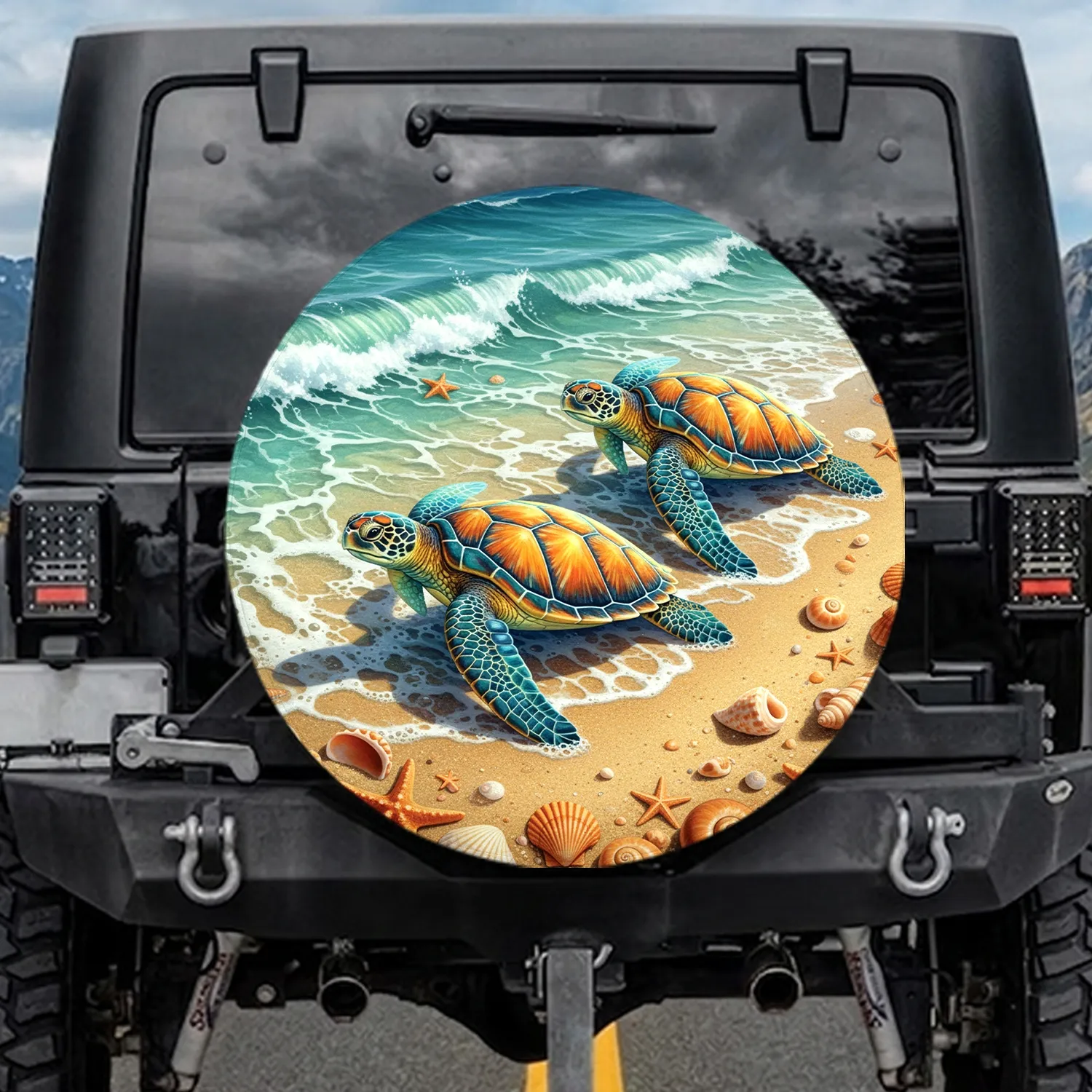 Sea Turtles Starfish Seashells Shore - Ocean Lover Gift Spare Tire Cover - 1