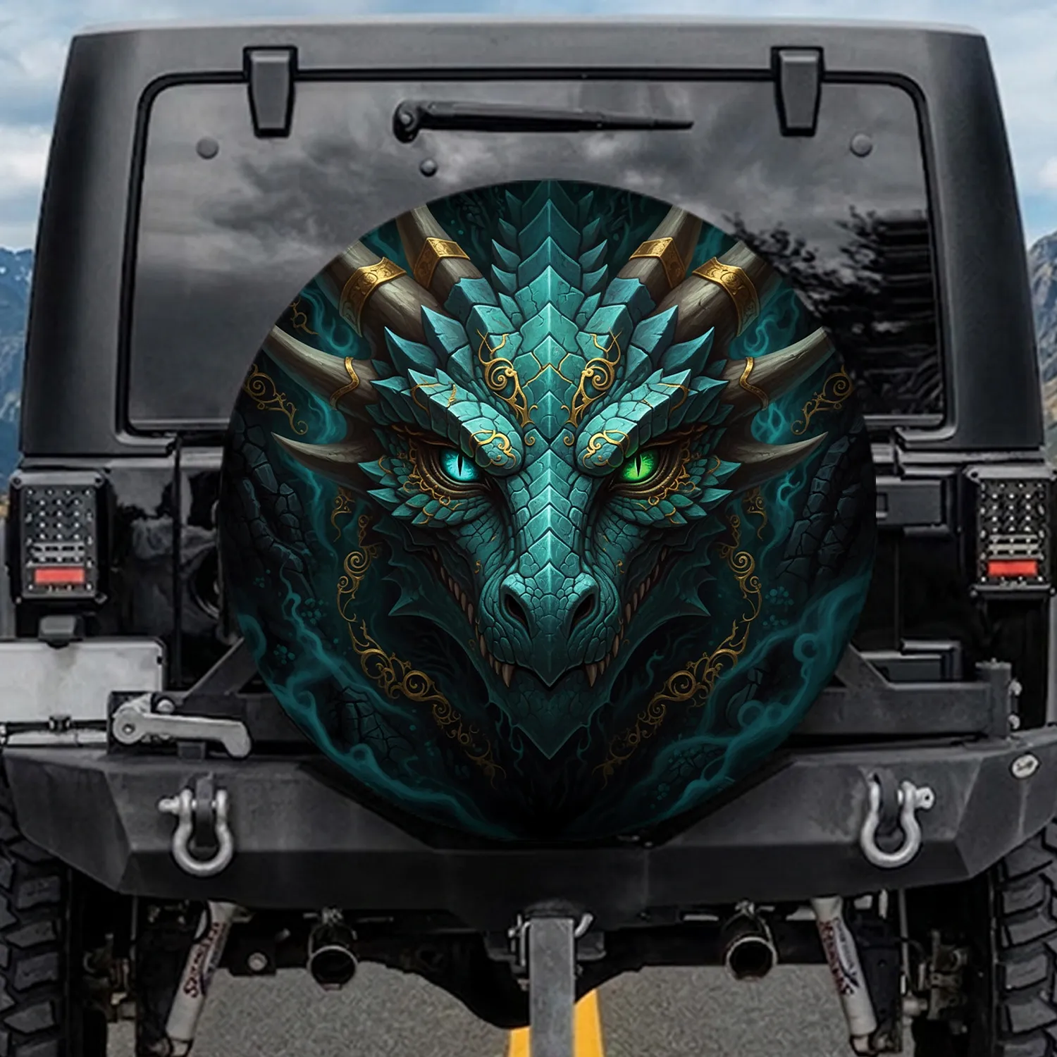 Reptilian Dragon Face Armored Scales - Fantasy Vehicle Decor Gift Spare Tire Cover - 1