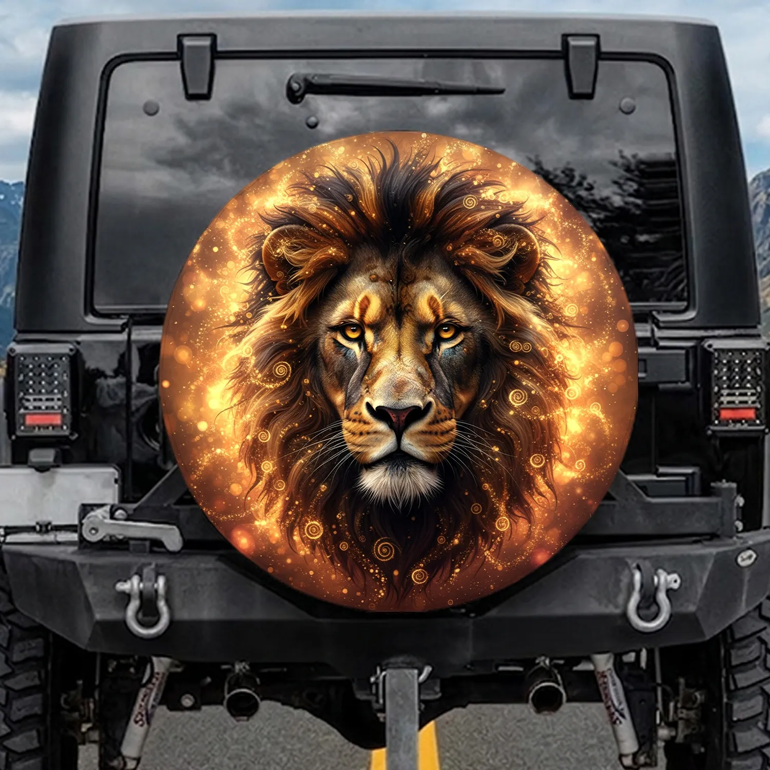 Regal Lion Head Mane Bokeh Lights Wildlife Lover Gift for Big Cat Fans Spare Tire Cover - 1