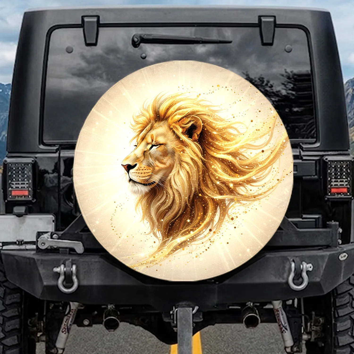 Lion Head Serene Profile Golden Mane - Wildlife Lover Gift Spare Tire Cover - 1
