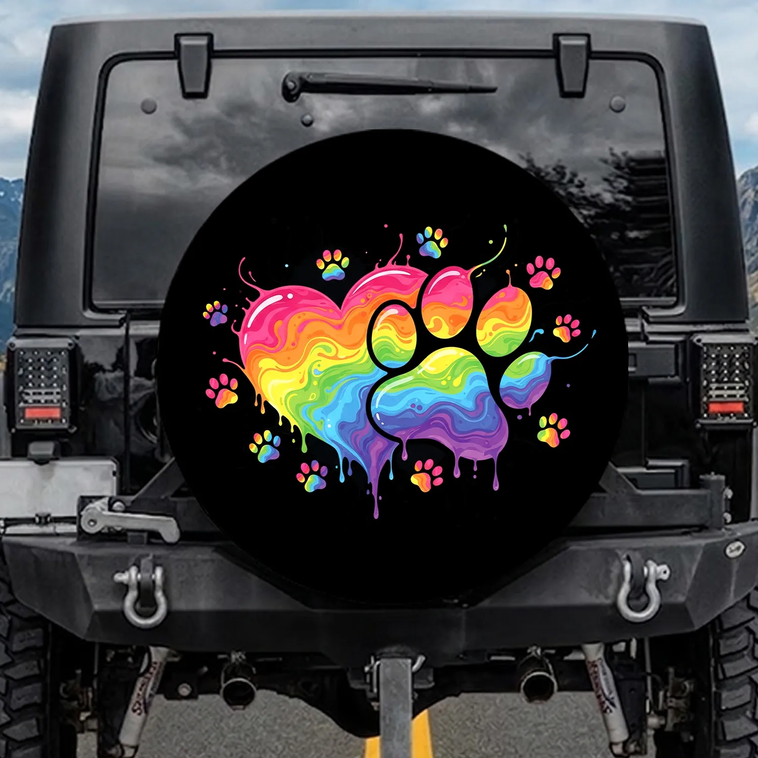 Melting Rainbow Heart Paw Prints - Pet Lover Lifestyle Gift for Everyday Use Spare Tire Cover - 1