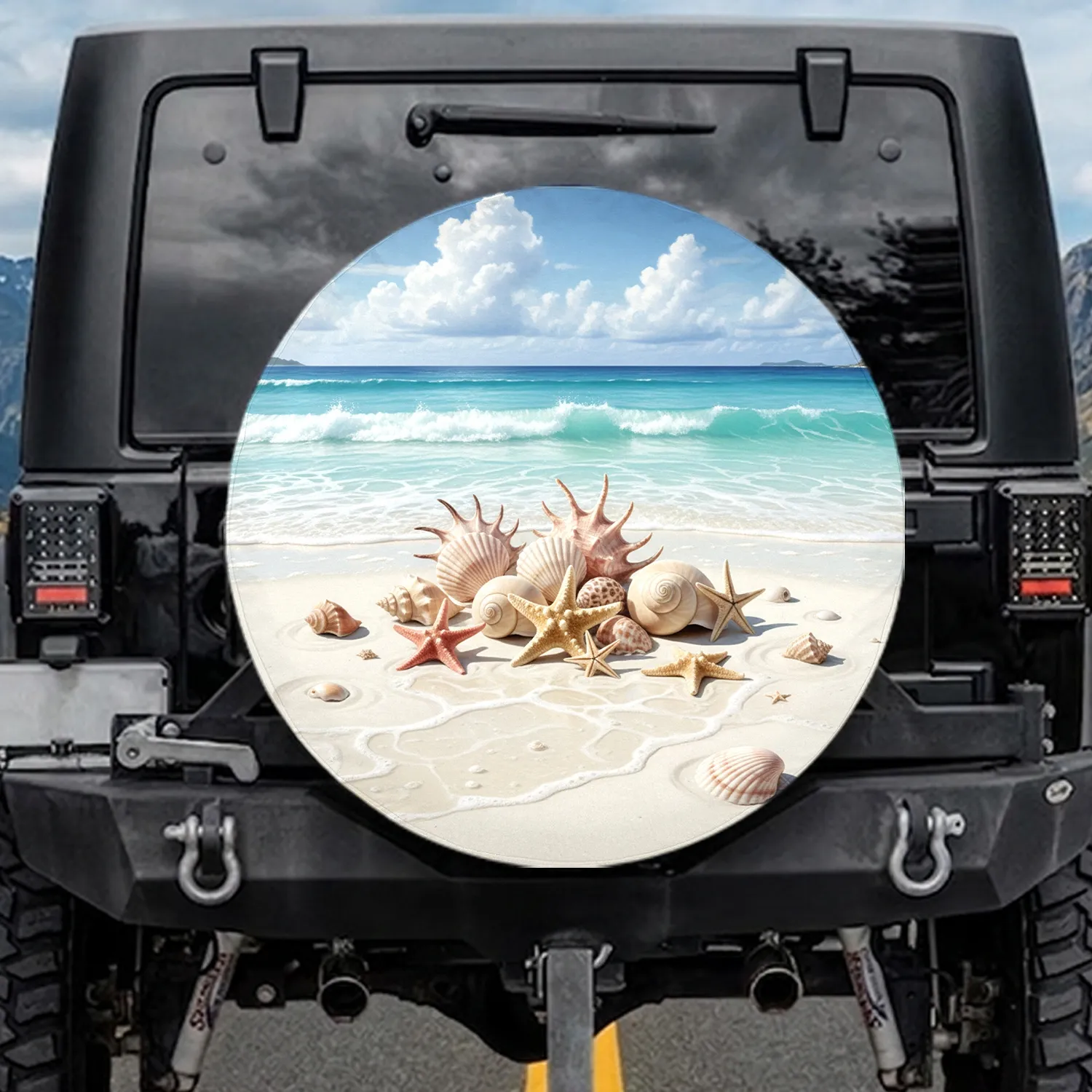Seashells Starfish Ocean Tropical Beach - Coastal Lifestyle Outdoor Decor Spare Tire Cover - 1