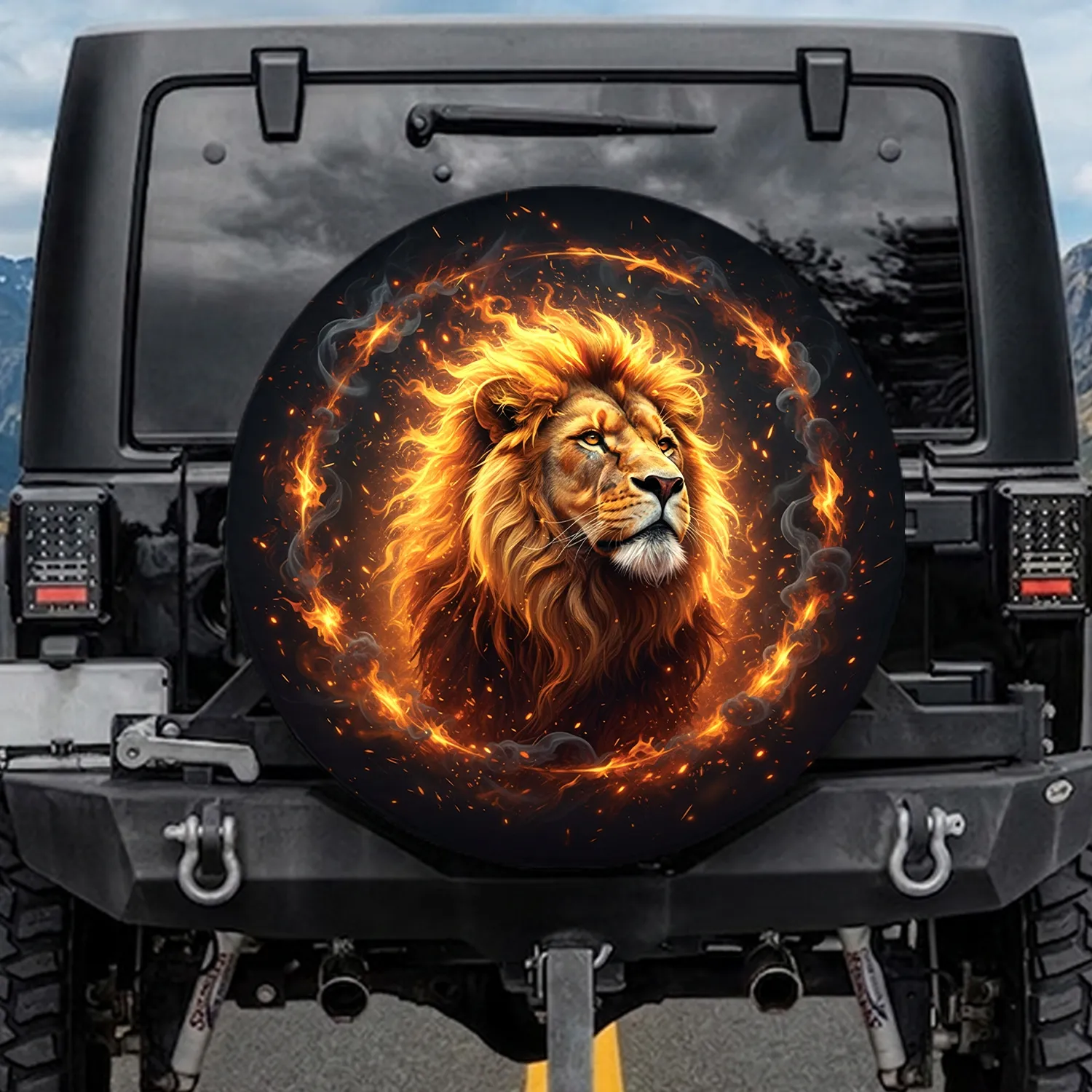 Majestic Lion Head Fiery Mane - Outdoor Explorer Gift Spare Tire Cover - 1