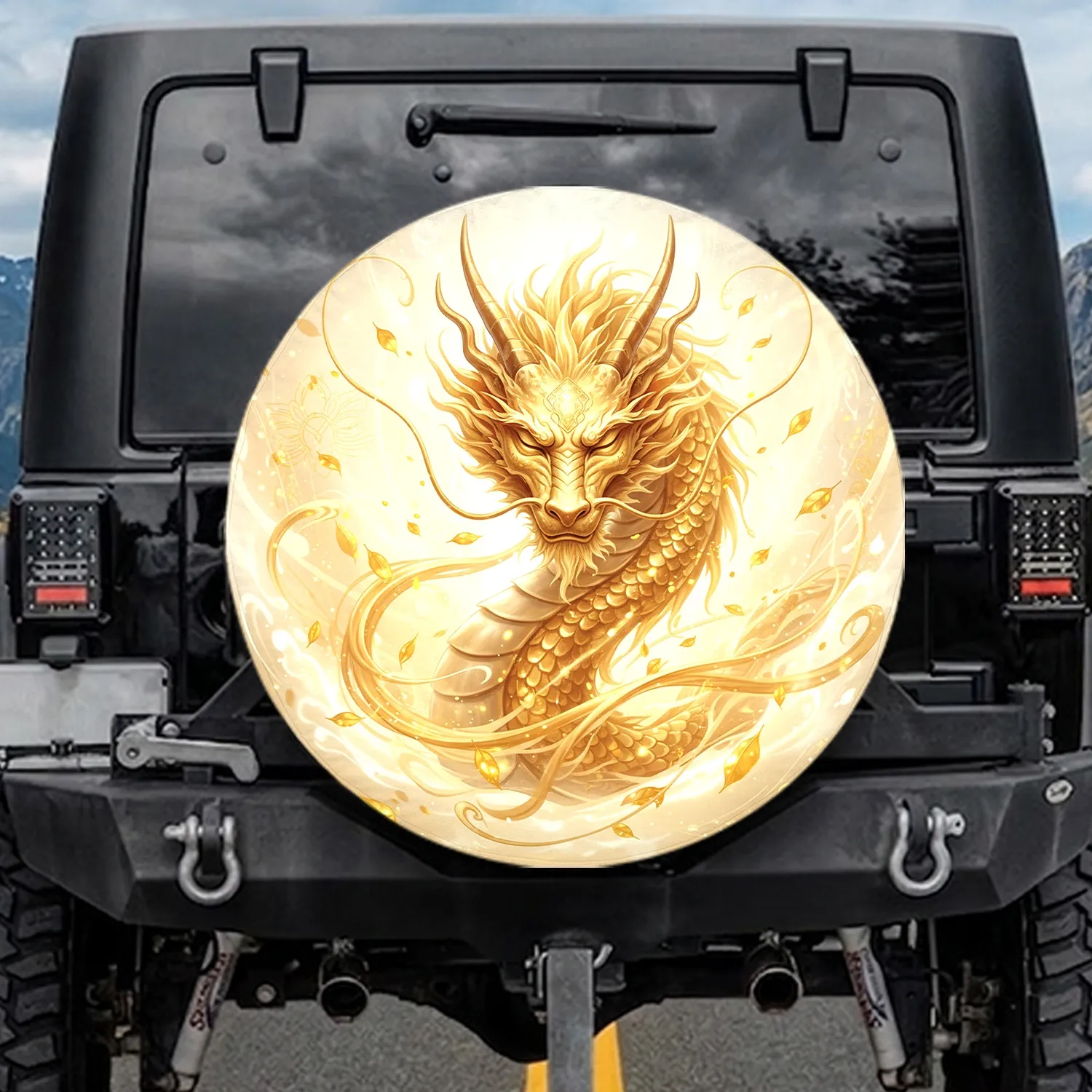 Majestic Golden Dragon Shimmering Scales - Fantasy Lover Home Decor Gift Spare Tire Cover - 1