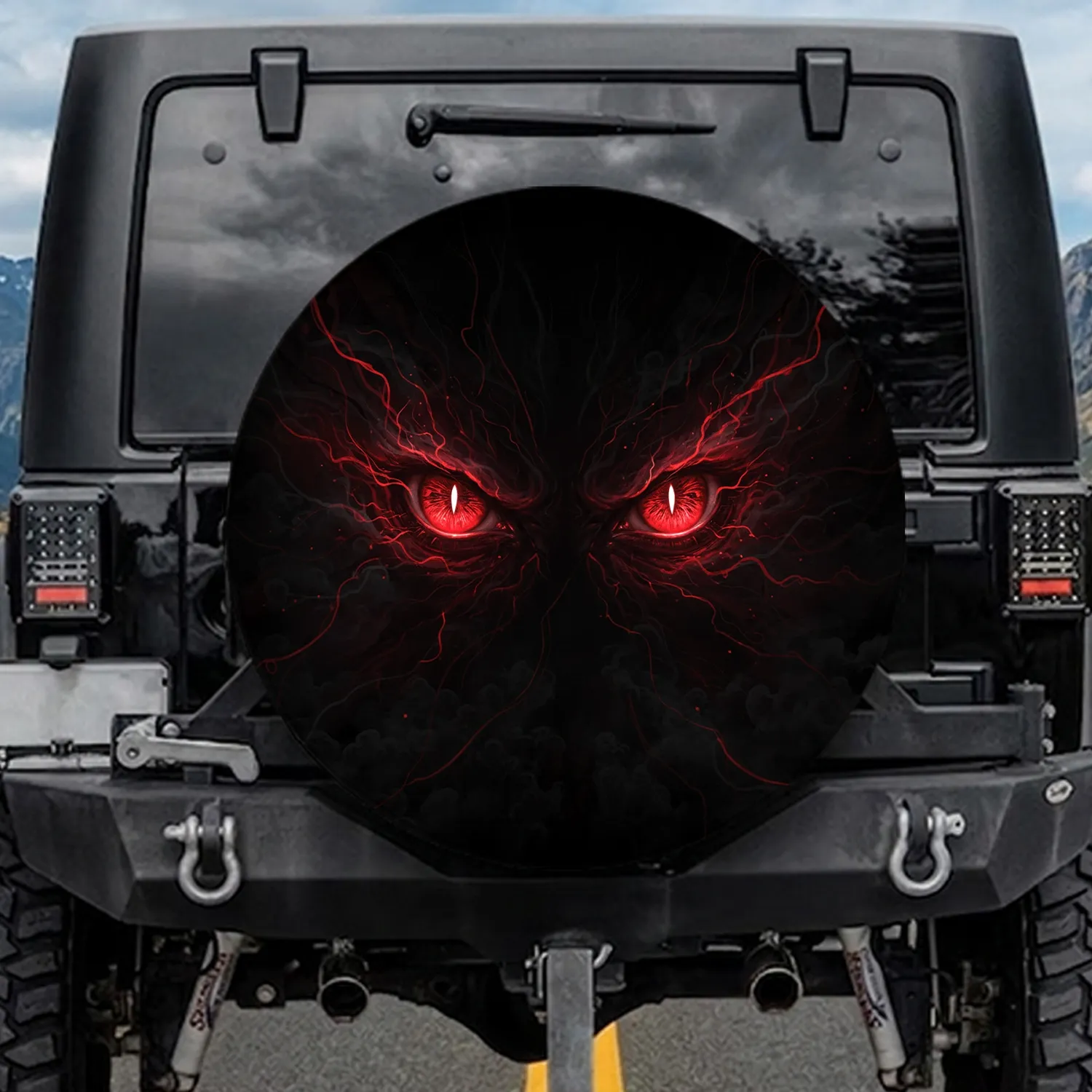 Menacing Red Eyes Ethereal Mist - Dark Fantasy Decor for Fantasy Lover Spare Tire Cover - 1