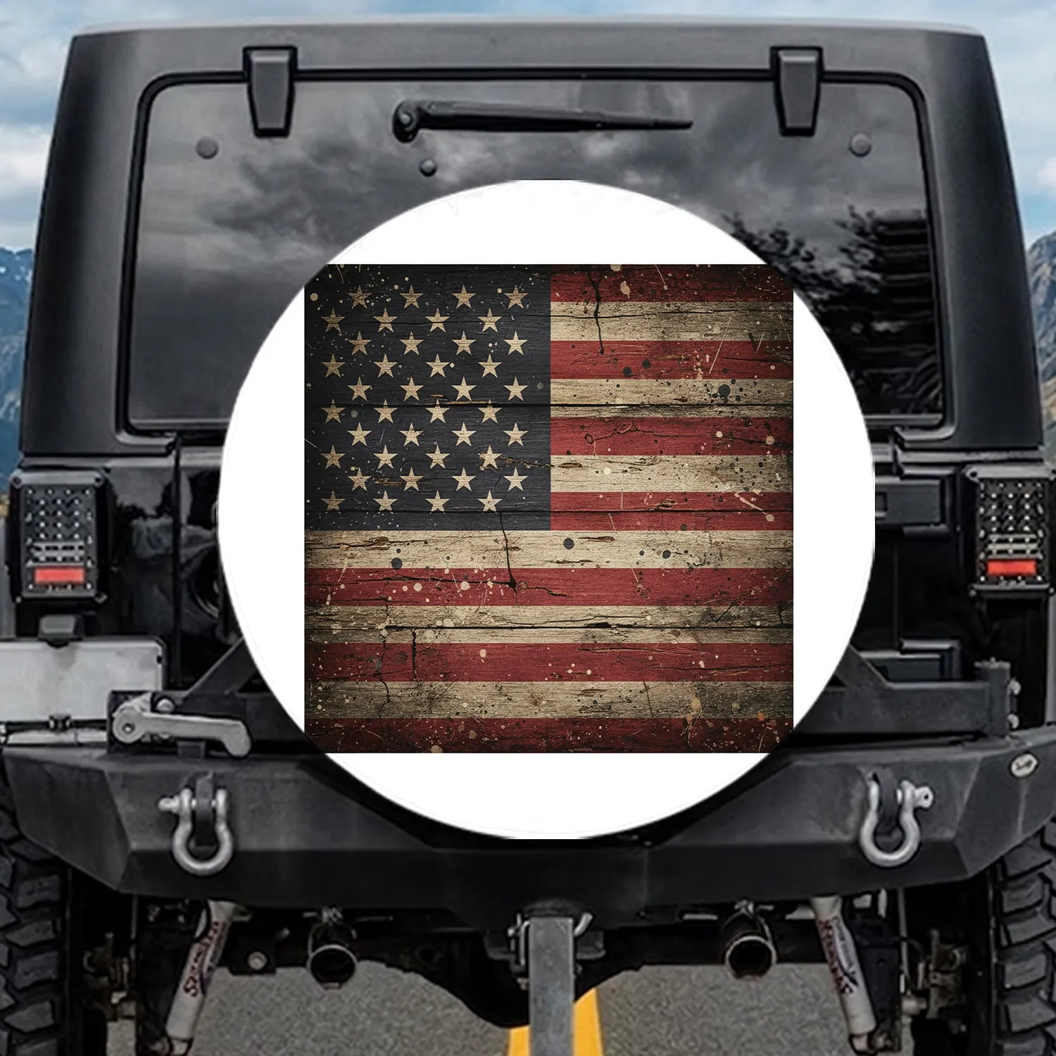 Weathered American Flag Wood Grain - Home Decor Gift for Veterans Spare Tire Cover - 1