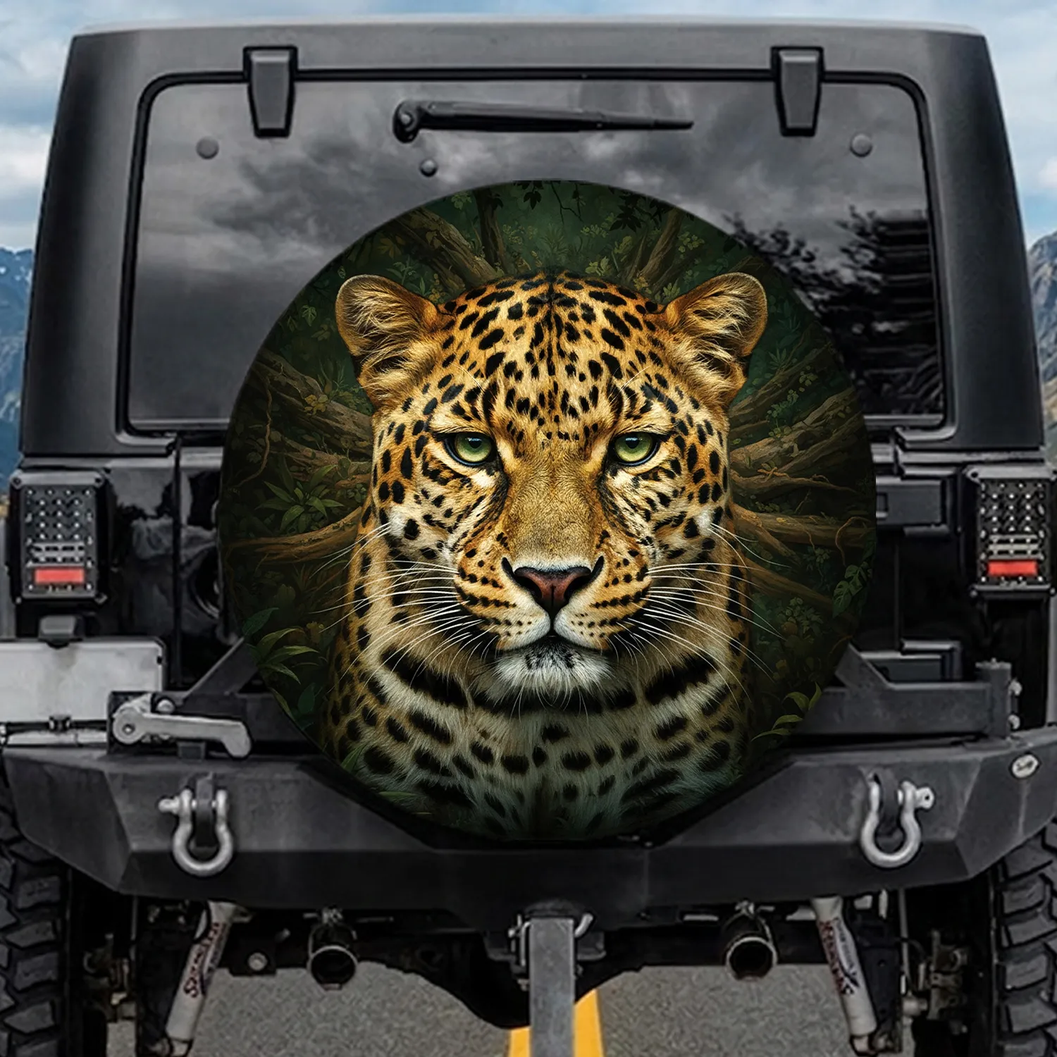 Majestic Leopard Rosette Spot Olive Green Eye Jungle Habitat - Big Cat Lover Gift Spare Tire Cover - 1
