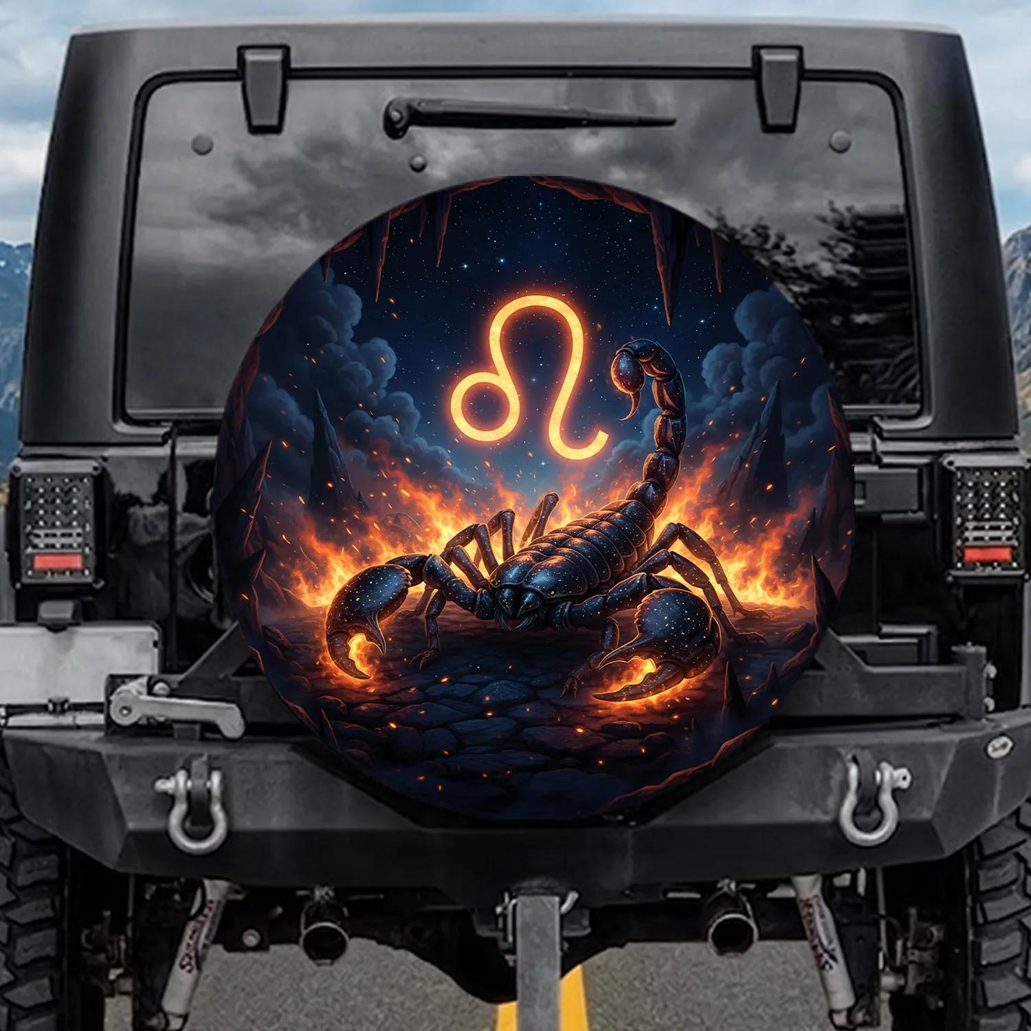 Metallic Scorpion Leo Zodiac Starry Sky - Astrology Lover Gift Spare Tire Cover - 1