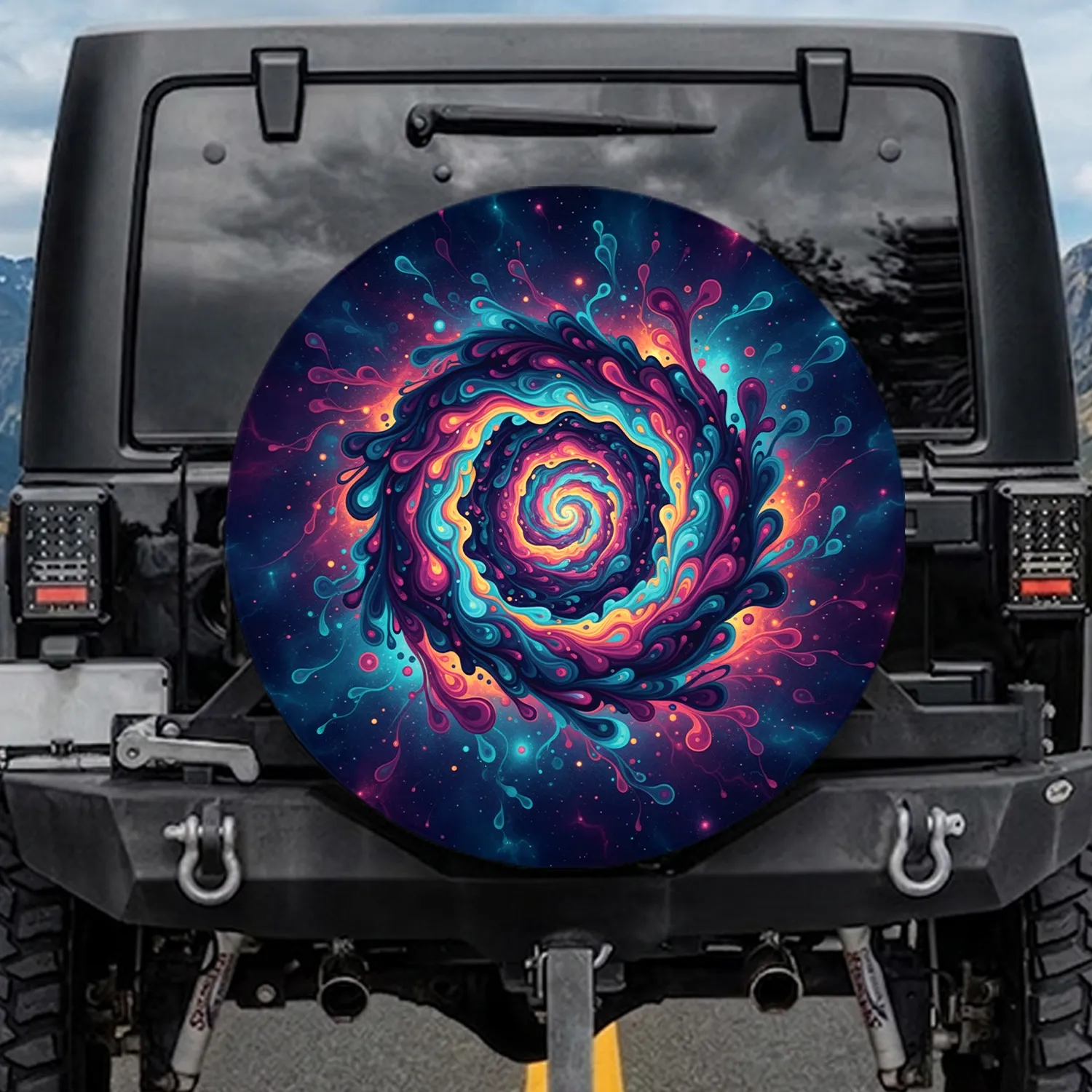 Swirling Vortex Cosmic Nebula Fluid Shapes - Modern Decor Gift Spare Tire Cover - 1