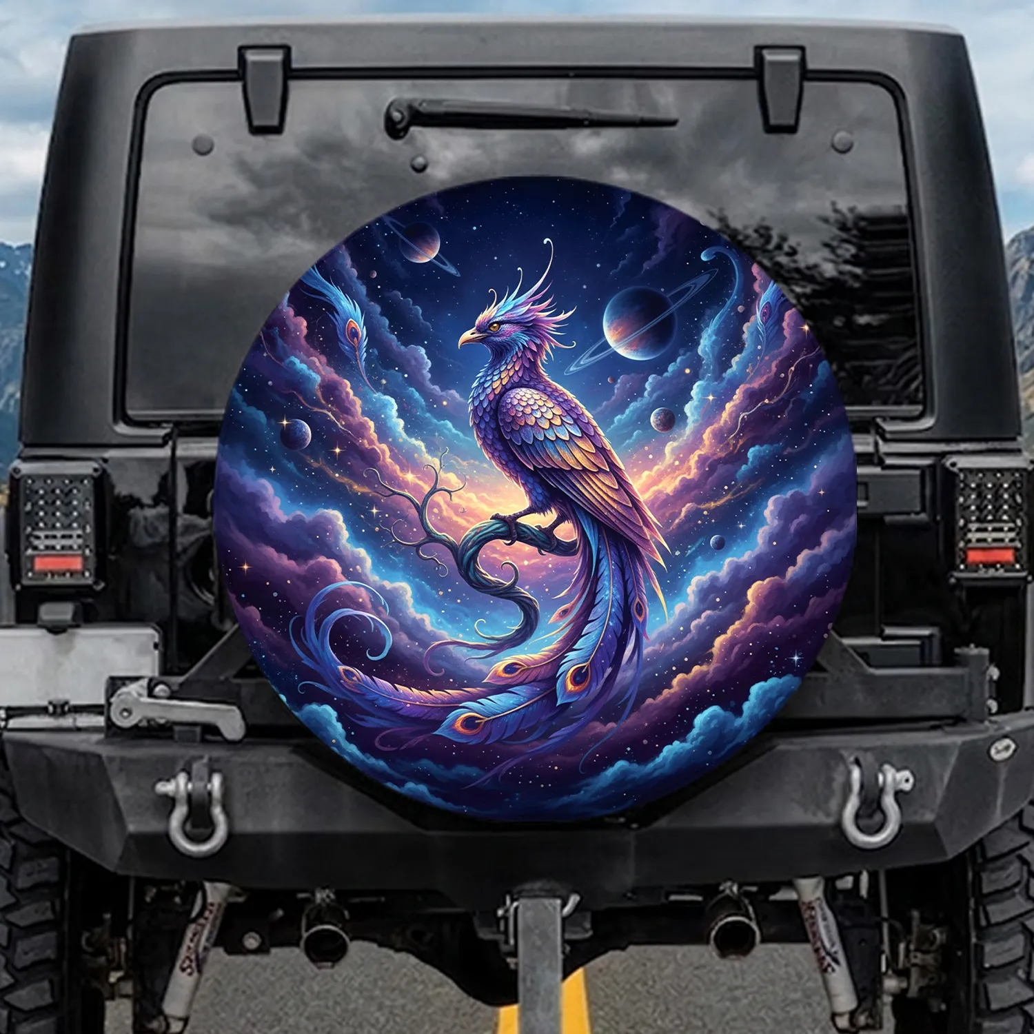 Mythical Phoenix Nebula Starlight Planets - Fantasy Space Lover Gift Spare Tire Cover - 1