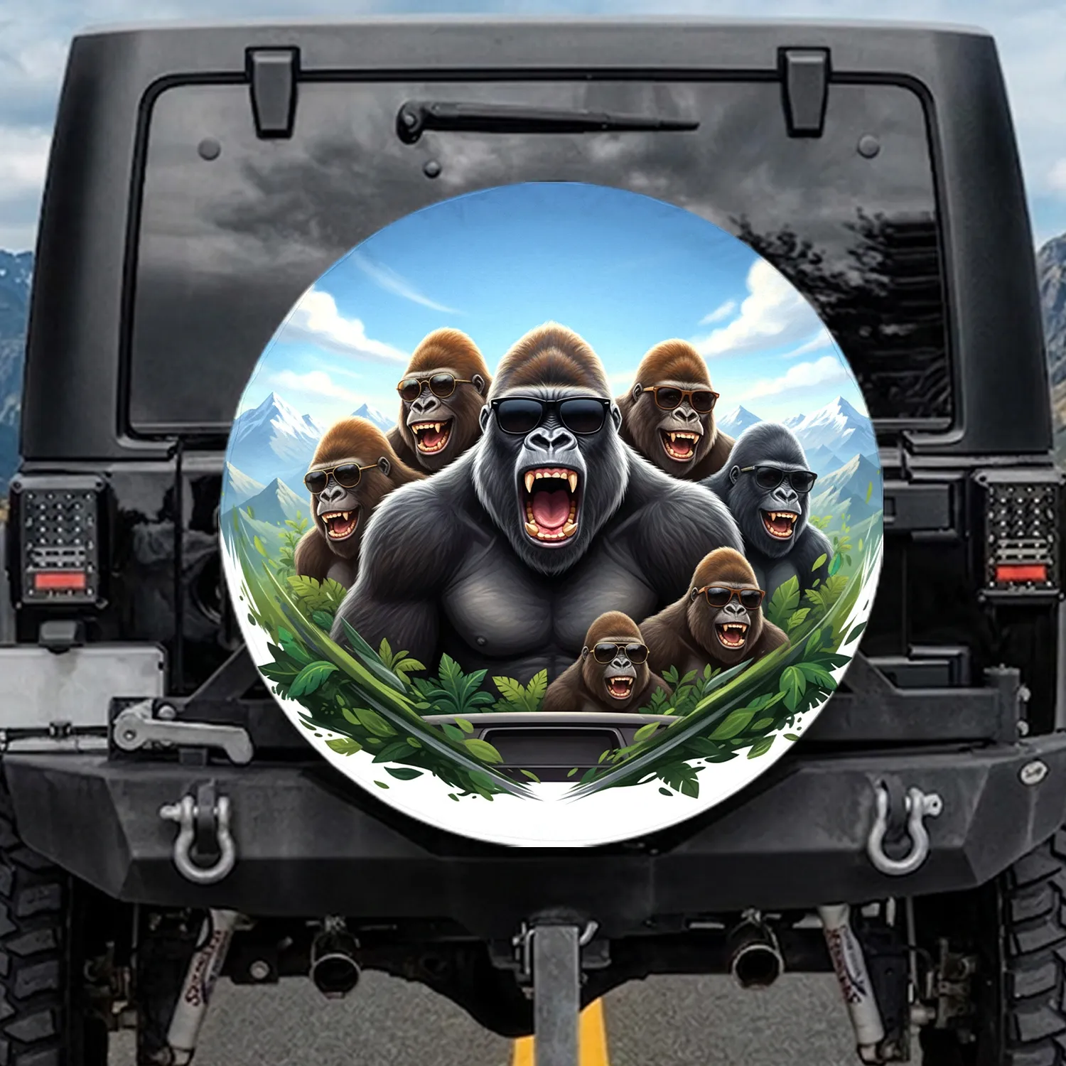 Six Gorillas Sunglasses Roaring Silverback Jungle Peaks - Wildlife Lover Gift Spare Tire Cover - 1