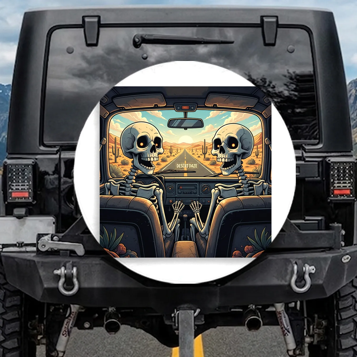 Skeletal Figures Desert Road Trip - Vehicle Travel Essentials Gift Spare Tire Cover - 1