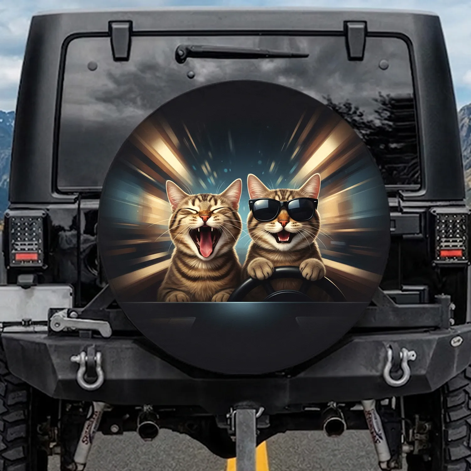 Tabby Cats Sunglasses - Road Trip Adventure for Cat Lover Spare Tire Cover - 1