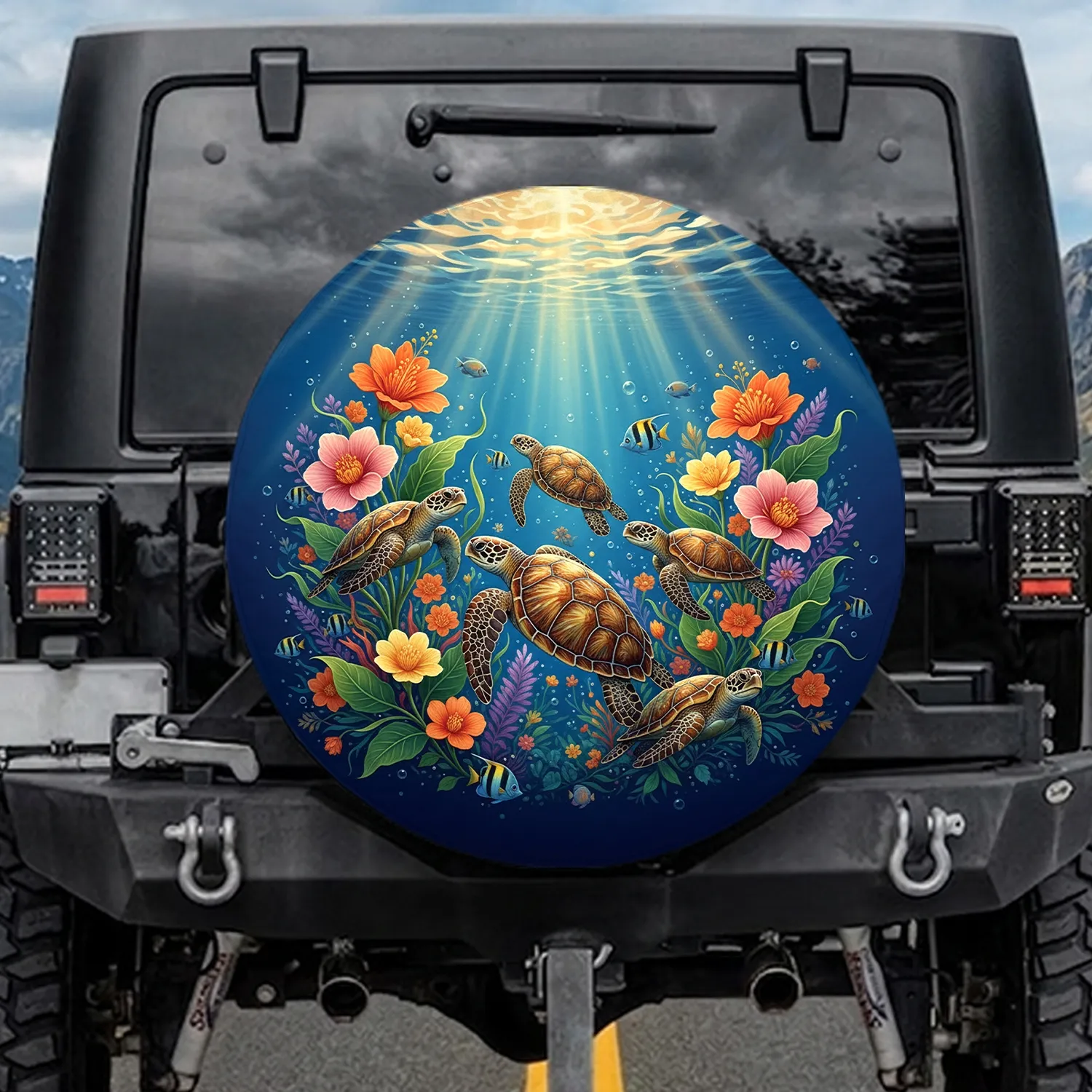Sea Turtles Underwater Flora Tropical Fish Deep Ocean - Wildlife Lover Gift Spare Tire Cover - 1