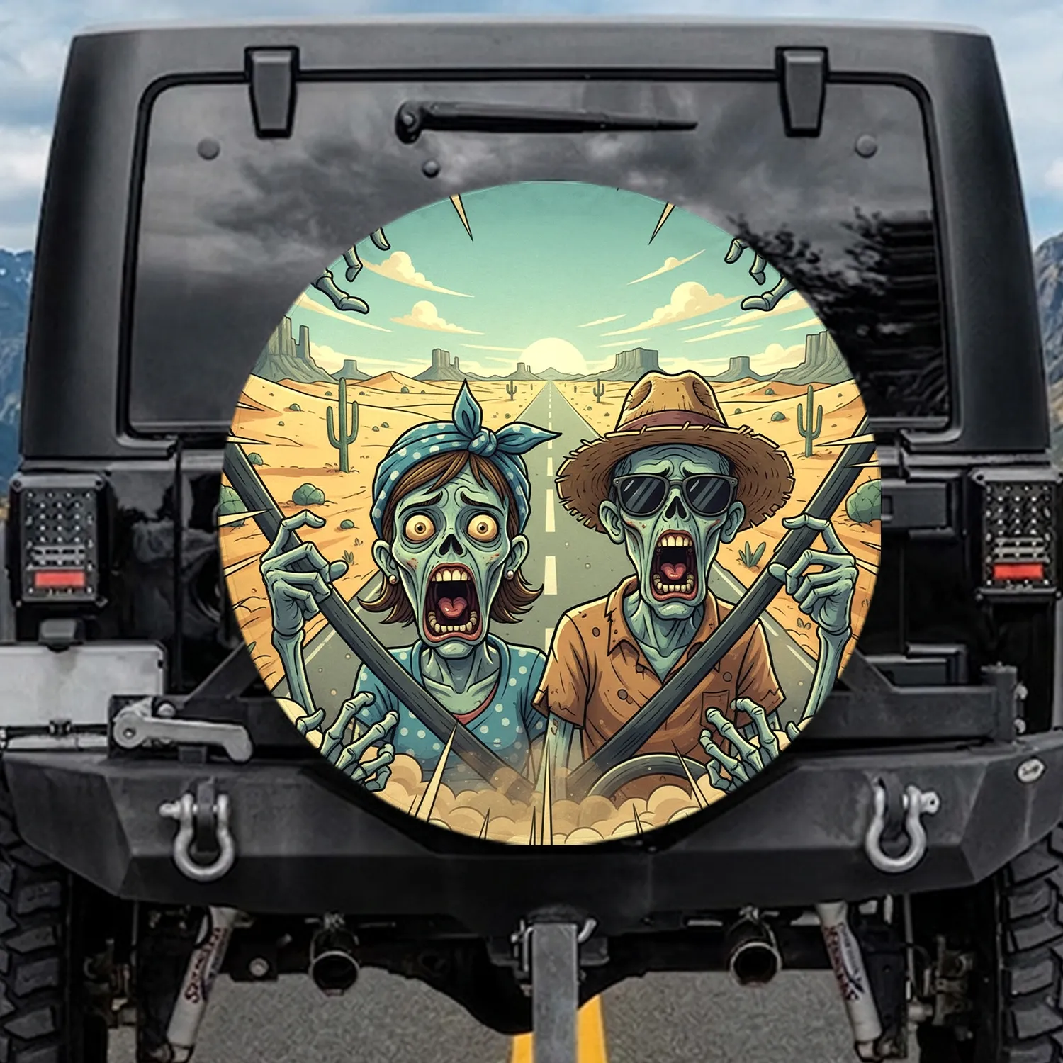 Horror Zombies Desert Road Skeletal Hands - Travel Essentials Gift for Zombie Fans Spare Tire Cover - 1