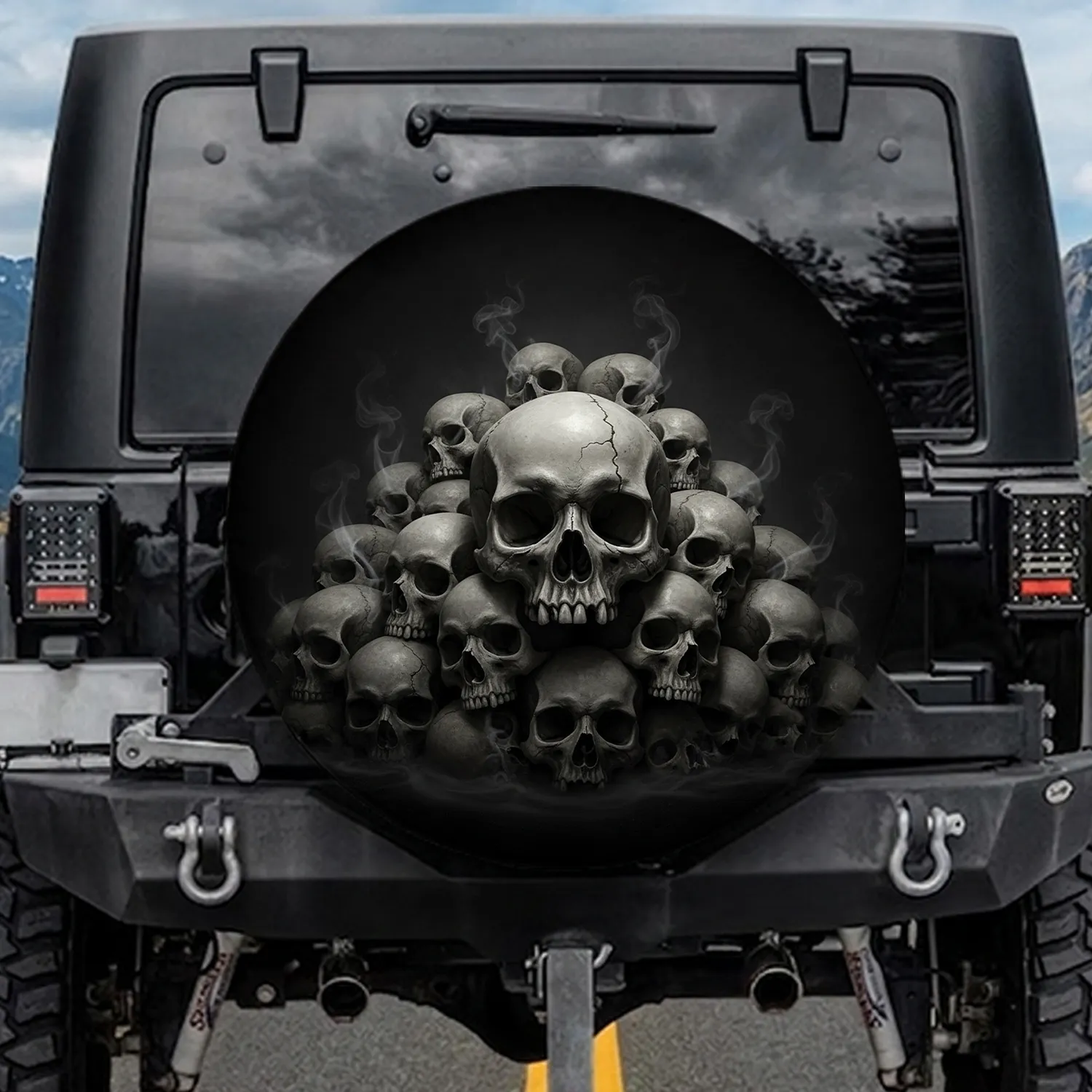 Weathered Human Skulls Pile - Gritty Gothic Style Gift for Gothic Lovers Spare Tire Cover - 1