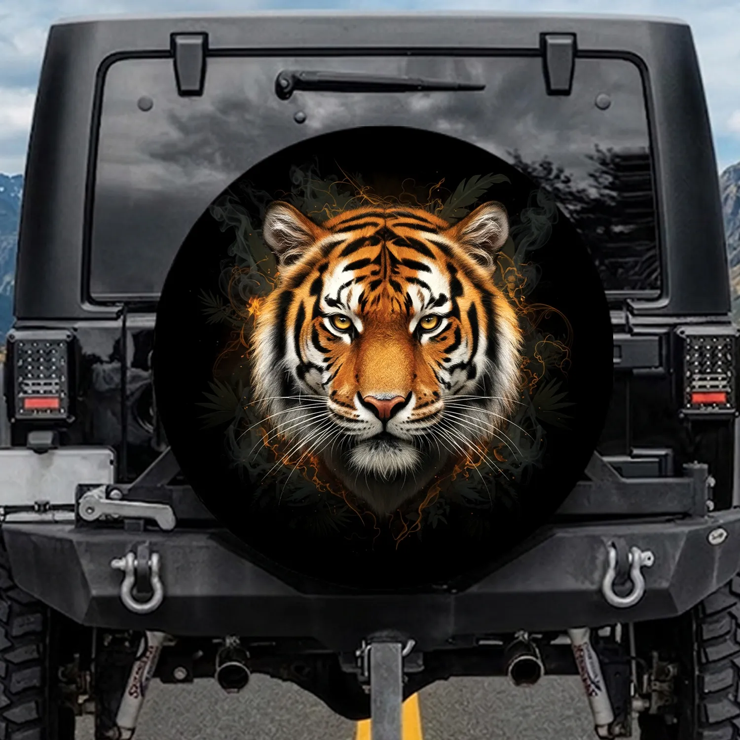 Tiger Head Jungle Foliage Wildlife Lover Gift for Tiger Lover Spare Tire Cover - 1